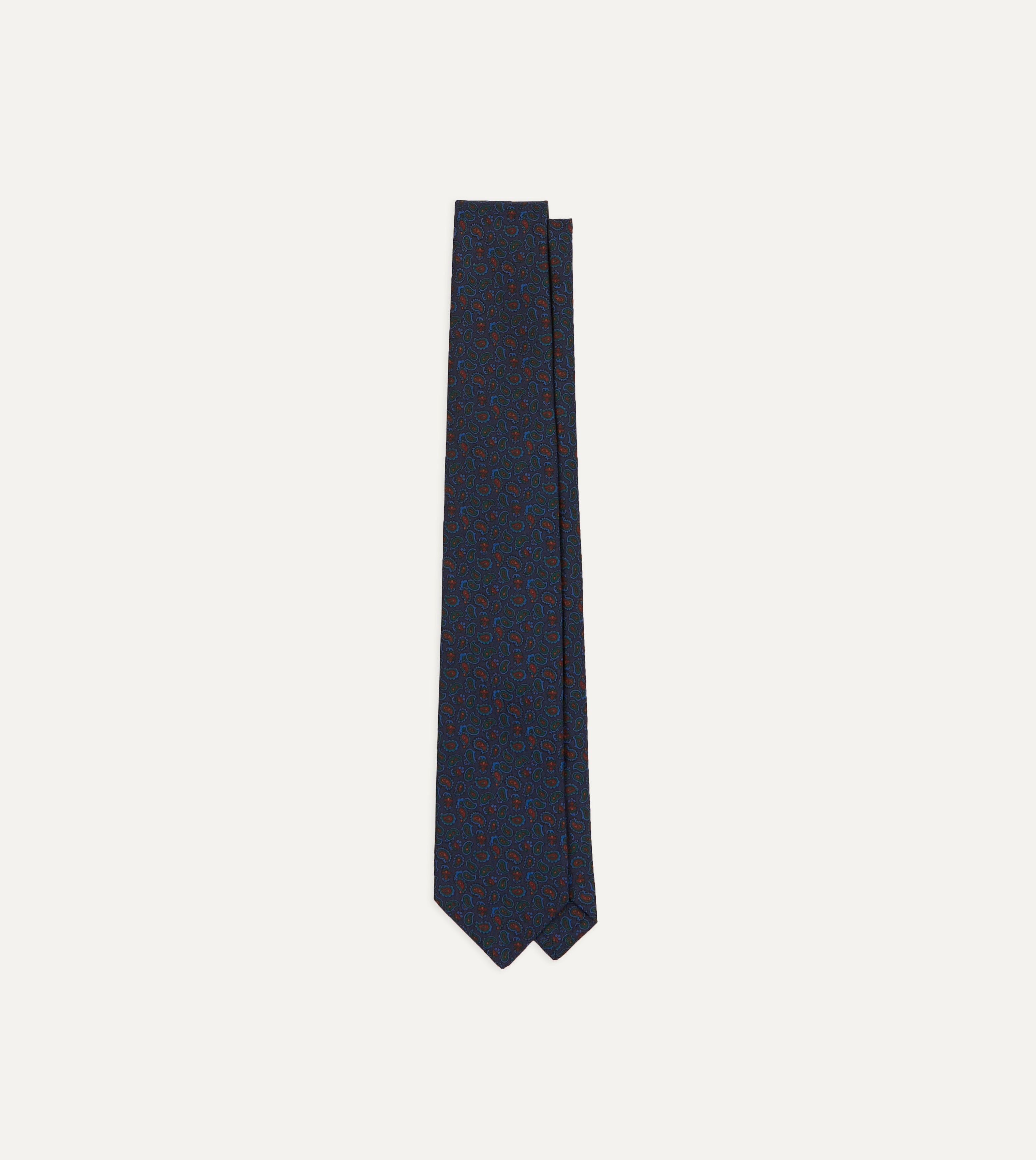 Navy and Red Paisley Print Silk Twill Self-Tipped Necktie - Elegant Formal Tie for Business, Weddings & Special Occasions