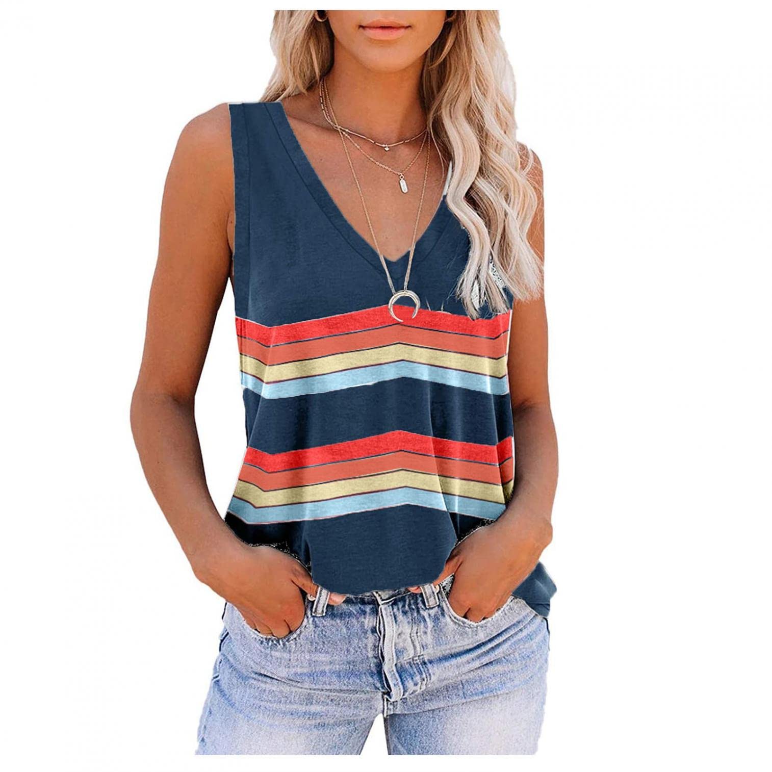 FABIURT Women's Summer V-Neck Sleeveless Henley Tank Top - Casual Tunic Tee for Workout & Everyday Wear | Perfect for Gym, Beach, and Office Outfits