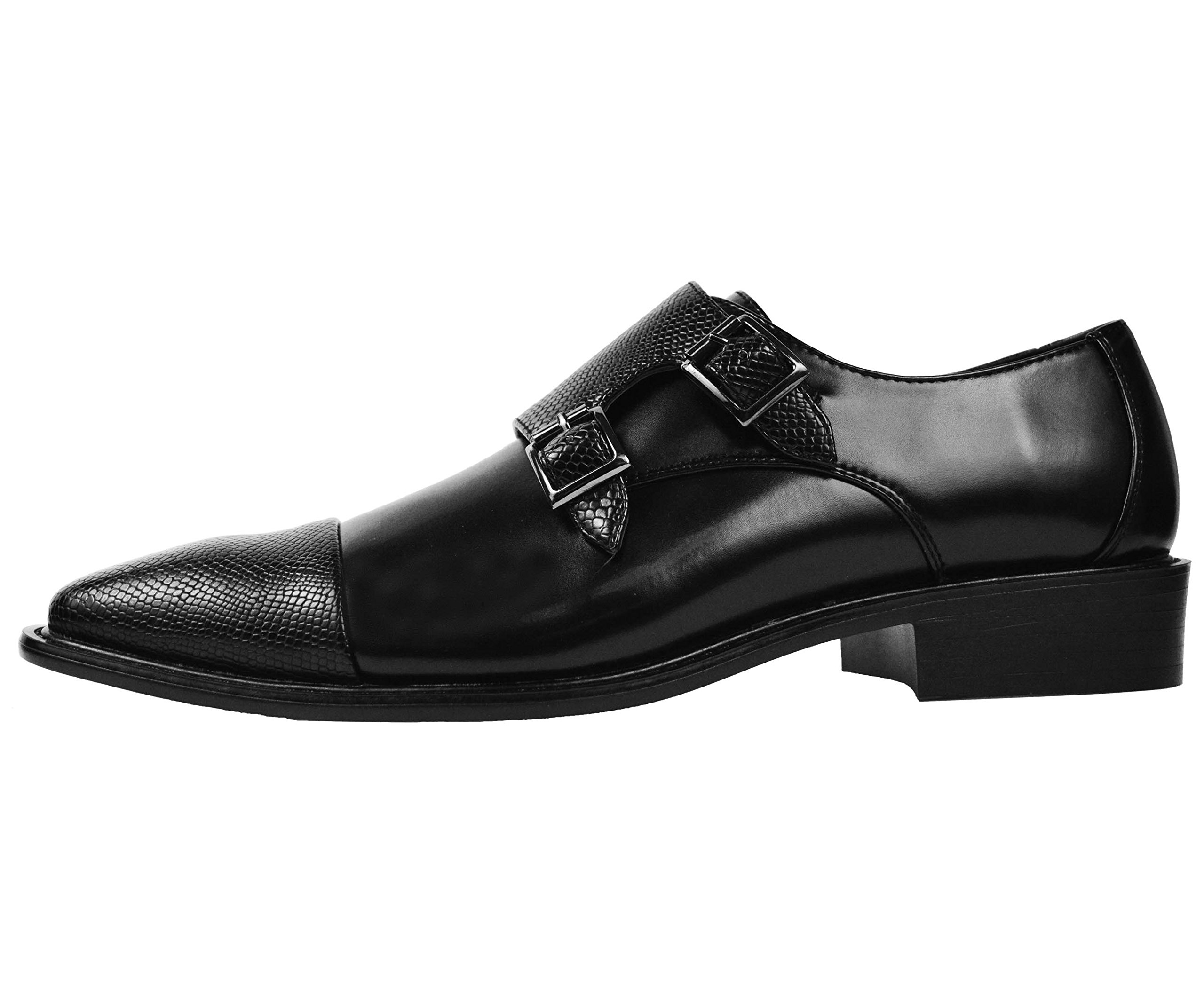 Bolano Bancroft Men's Monk Strap Dress Shoes - Slip On Formal Shoes with Embossed Cap Toe & Double Strap - Comfortable Business Oxfords for Work, Wedding & Special Occasions