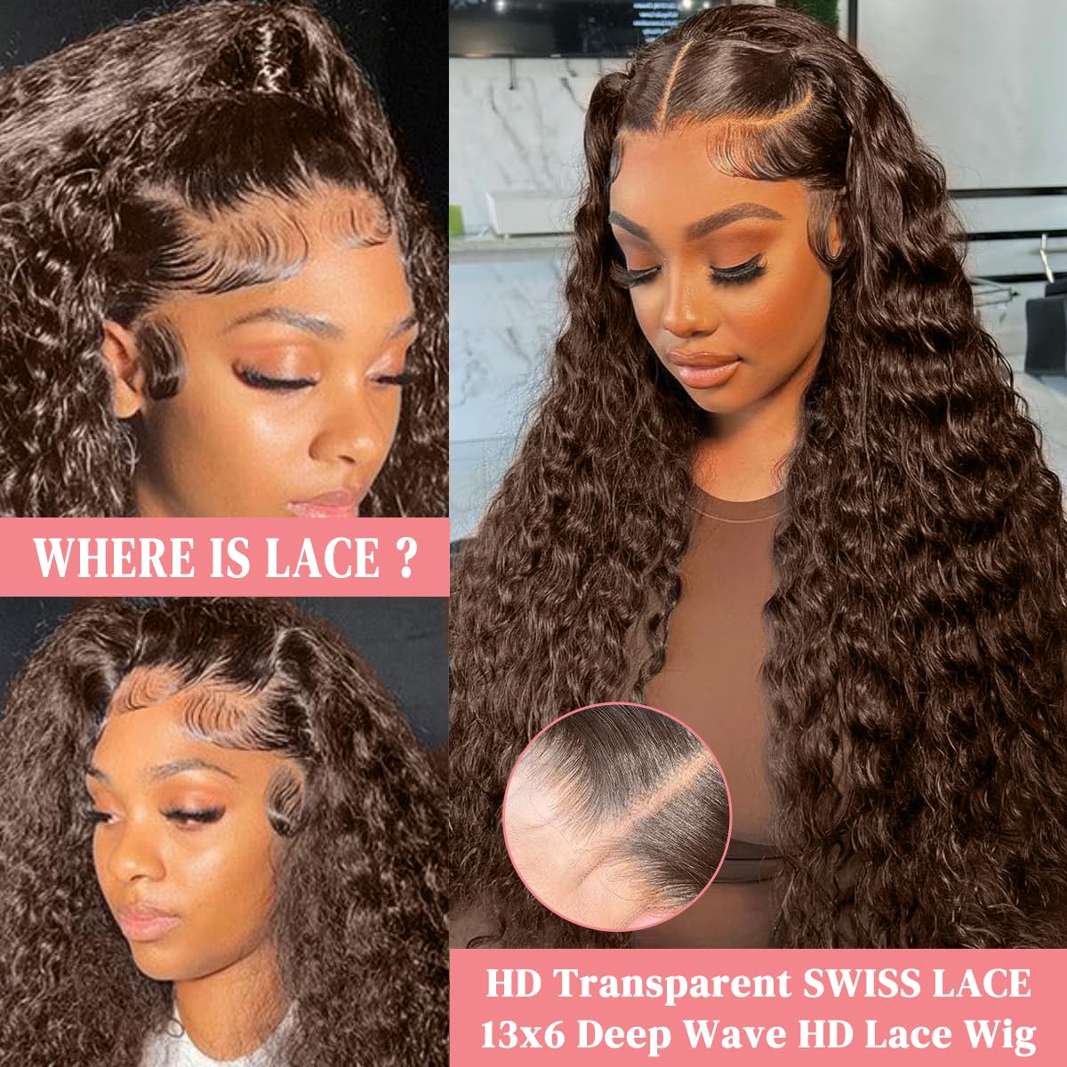 200 Density Chocolate Brown 30 Inch 13x6 HD Deep Wave Lace Front Wig - 100% Human Hair Colored Curly Lace Frontal Wigs with Pre-Plucked Natural Hairline | Glueless & Breathable for Daily Wear, Parties & Special Occasions