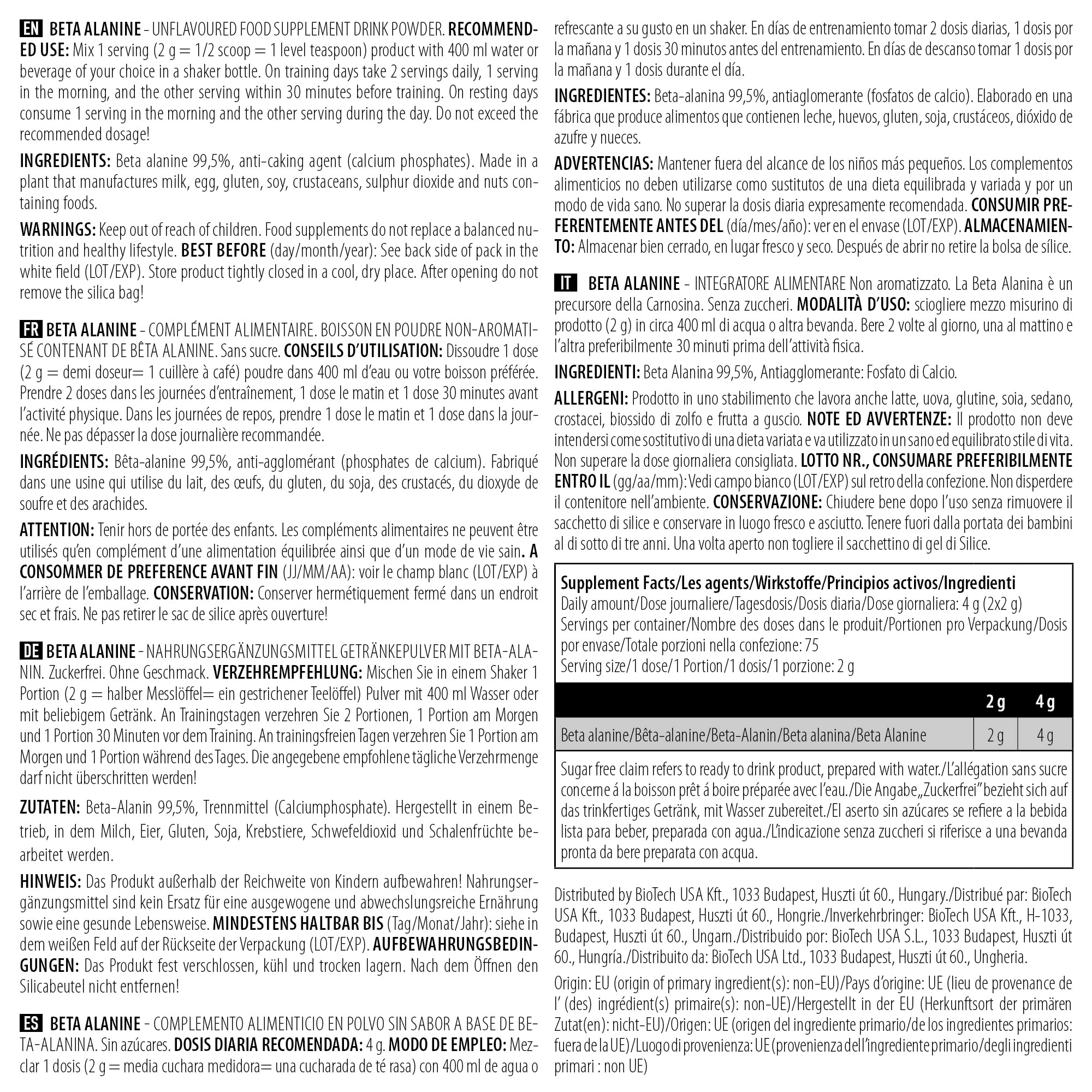 BioTechUSA Beta Alanine Powder 300g - Premium Workout Supplement for Muscle Endurance & Performance | Ideal for Athletes & Fitness Enthusiasts