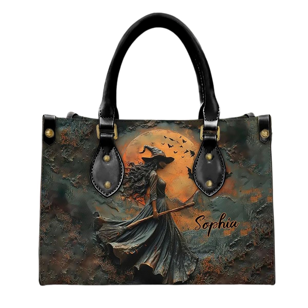 Stylish Black Leather Crossbody Bag for Women - Personalized Witch Design, Chic Shoulder Purse with Adjustable Strap for Travel, School & Work | Perfect Halloween Gift (11.6