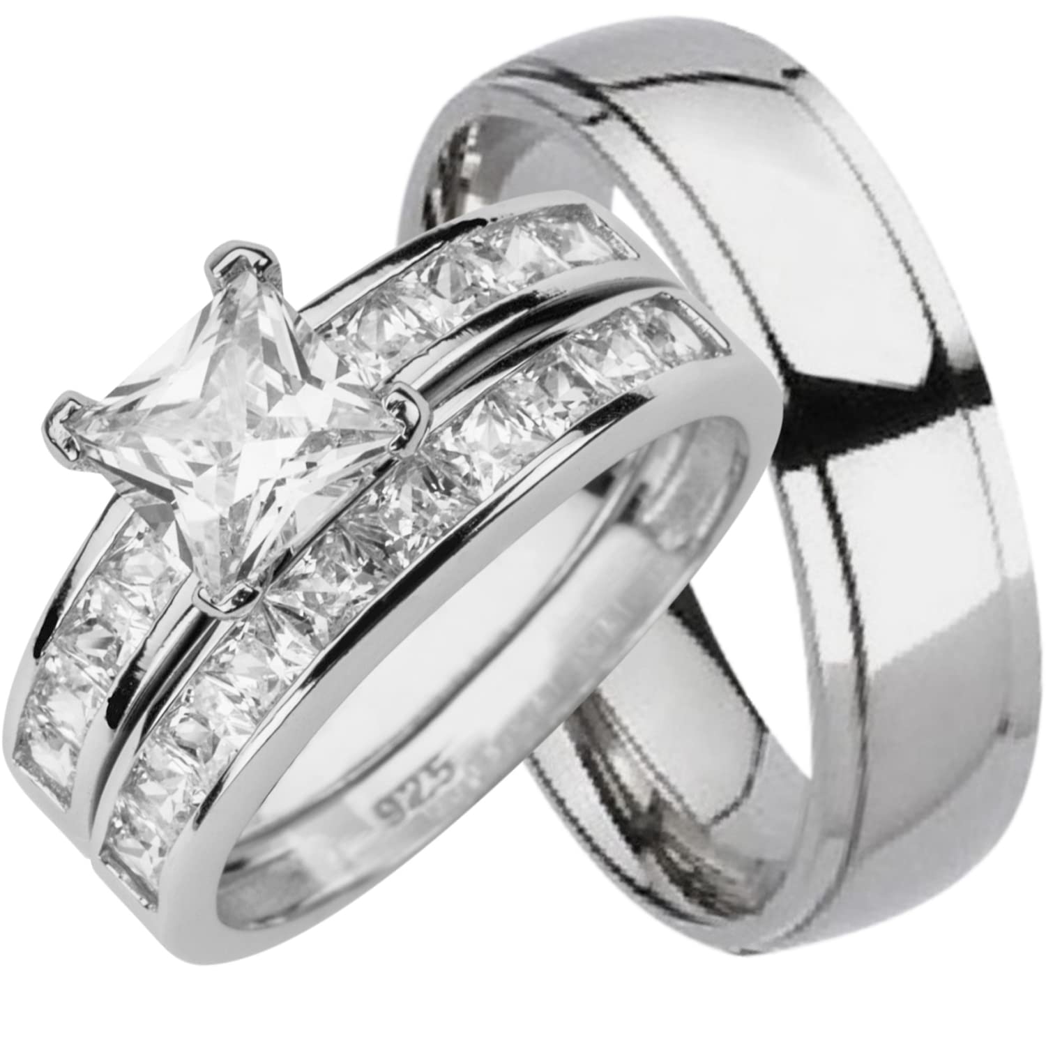 His and Hers Wedding Rings Set - Sterling Silver & Titanium Matching Bands for Couples - Perfect for Engagement, Anniversary, and Romantic Gift Giving
