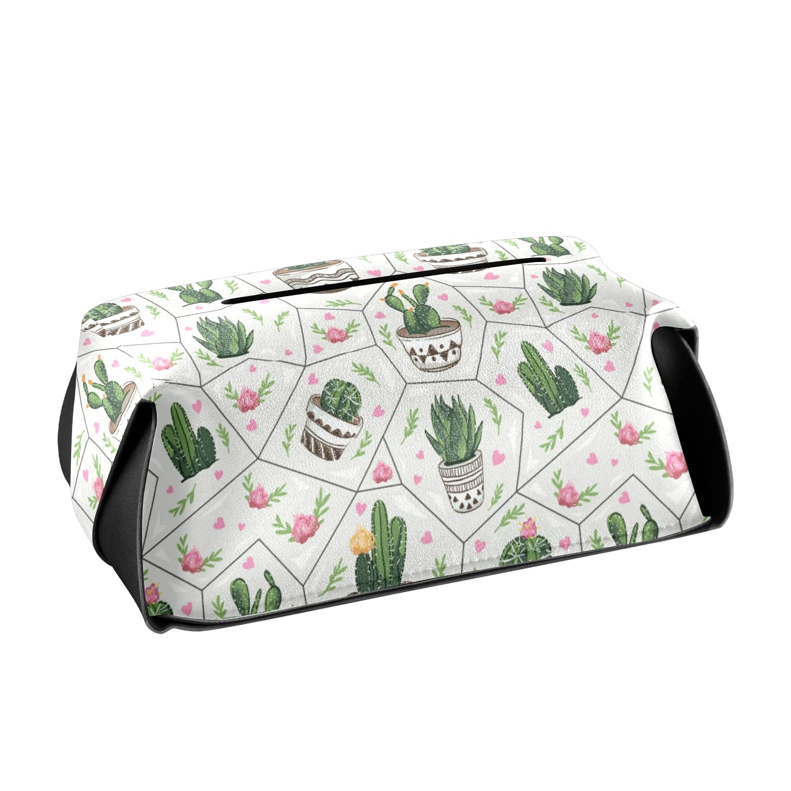 PU Leather Succulent Cactus Tissue Box Cover - Rectangle Detachable Travel Tissue Holder for Home Decor, Bathroom, Bedroom & Office | Perfect for Rustic Farmhouse Decor & Gift Giving