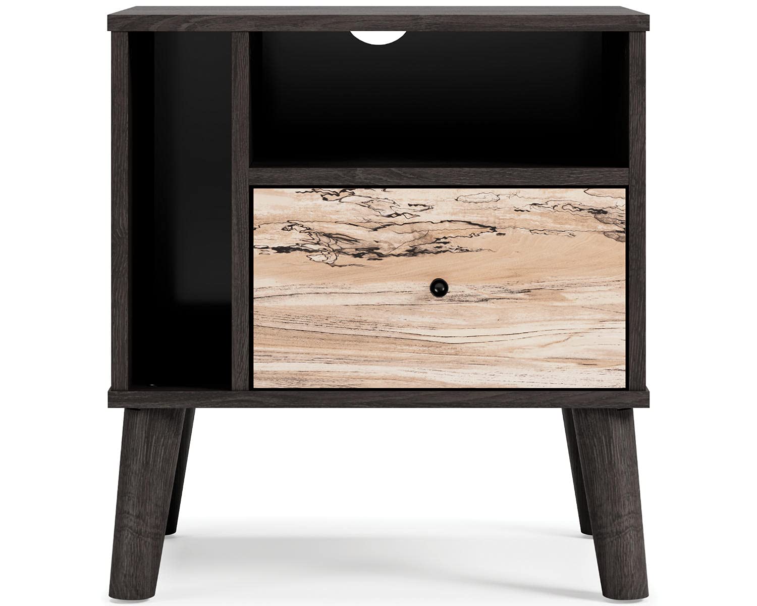 Signature Design by Ashley Piperton Modern Replicated Sugarberry 1-Drawer Nightstand in Black - Stylish Bedside Table for Bedroom Decor & Storage