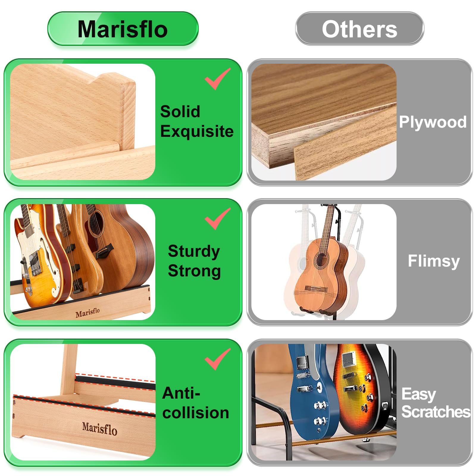 Premium Solid Wood Guitar Stand - Foldable & Adjustable for Guitar, Bass, Bag & Case Storage | Space-Saving Home & Studio Music Accessory