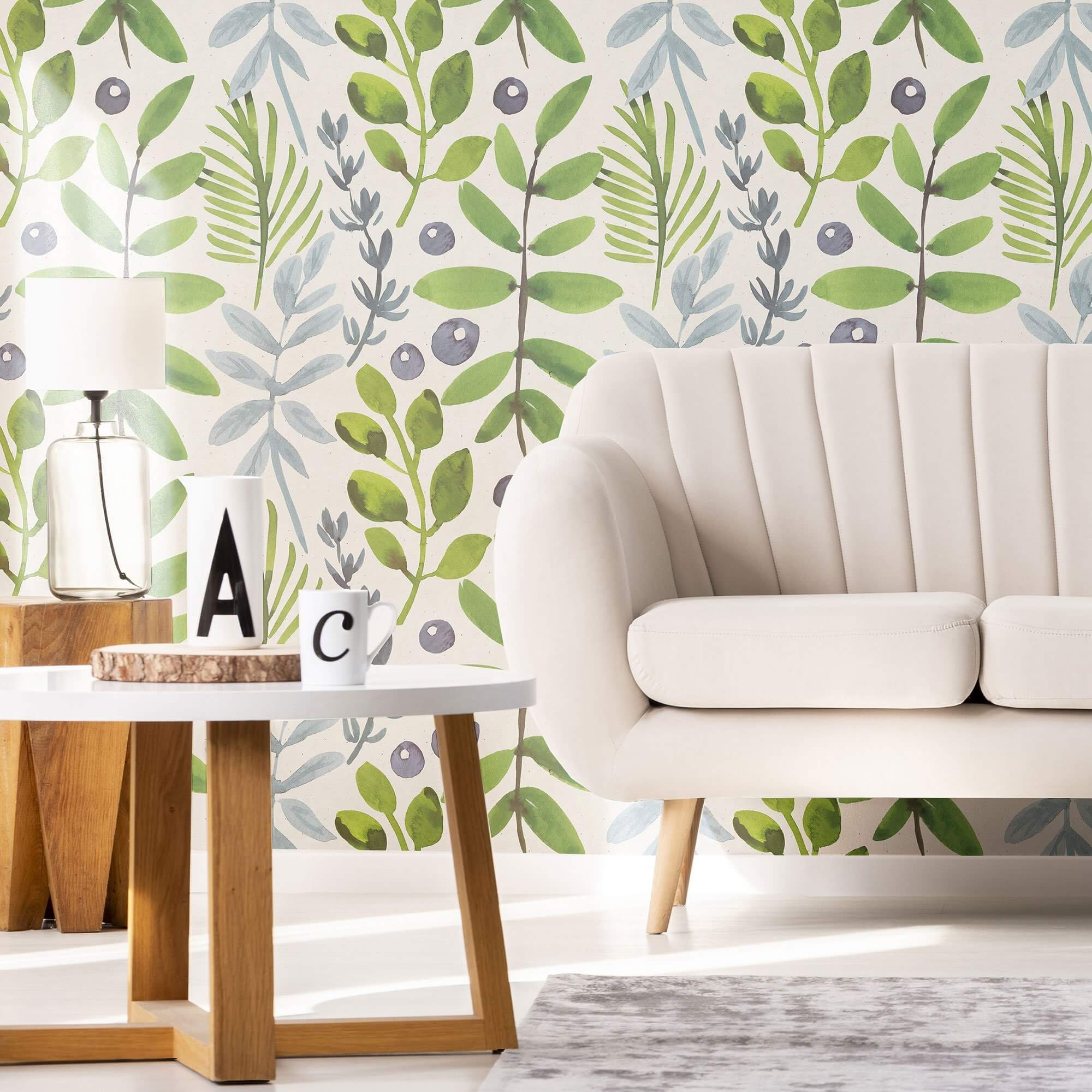 Green and Purple Botanical Floral Peel and Stick Removable Wallpaper 9786 - Self-Adhesive Wall Decor for Bedroom, Living Room, Nursery & Office