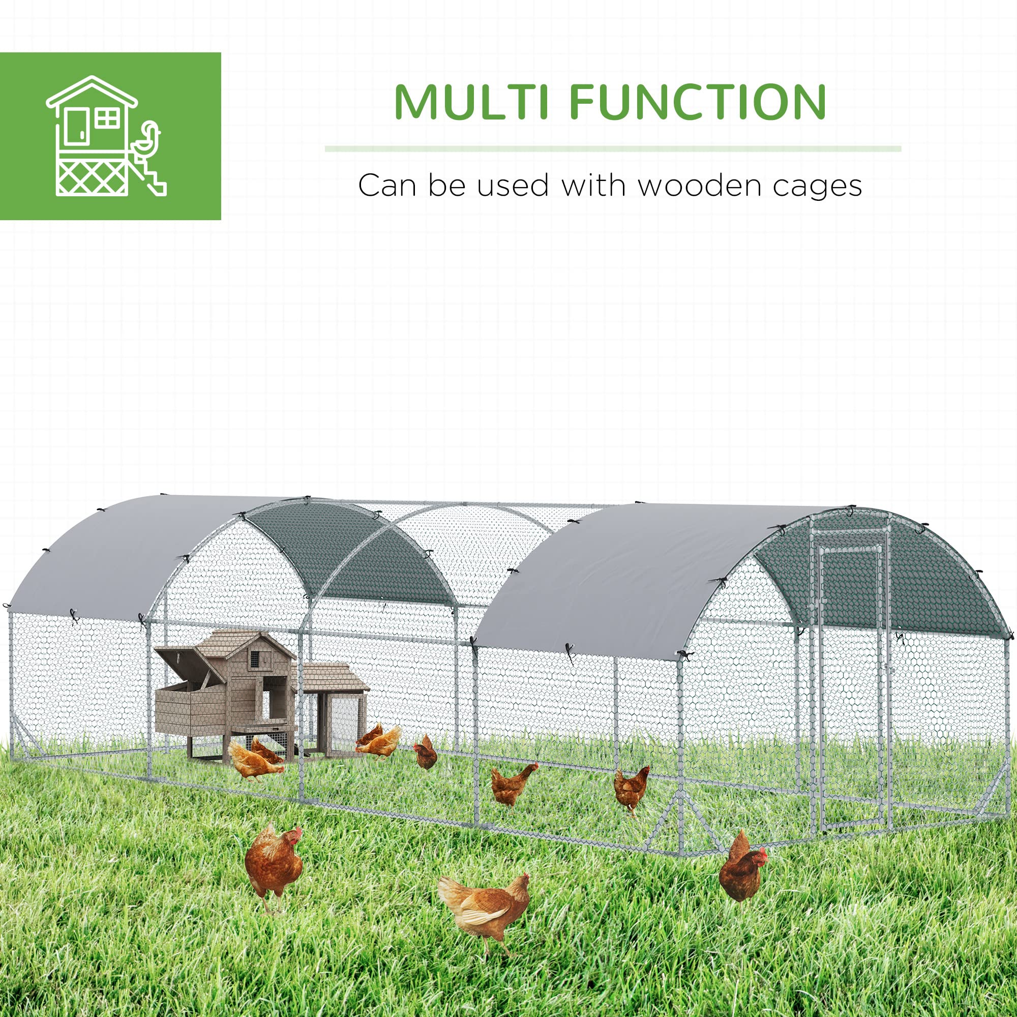 PawHut Large Chicken Coop with Metal Run - Waterproof & UV-Resistant Cover, Walk-In Dome Cage for Hens (9.2' x 24.9' x 6.5') | Outdoor Poultry House for Backyard Farms, Chicken Shelter & Egg Protection