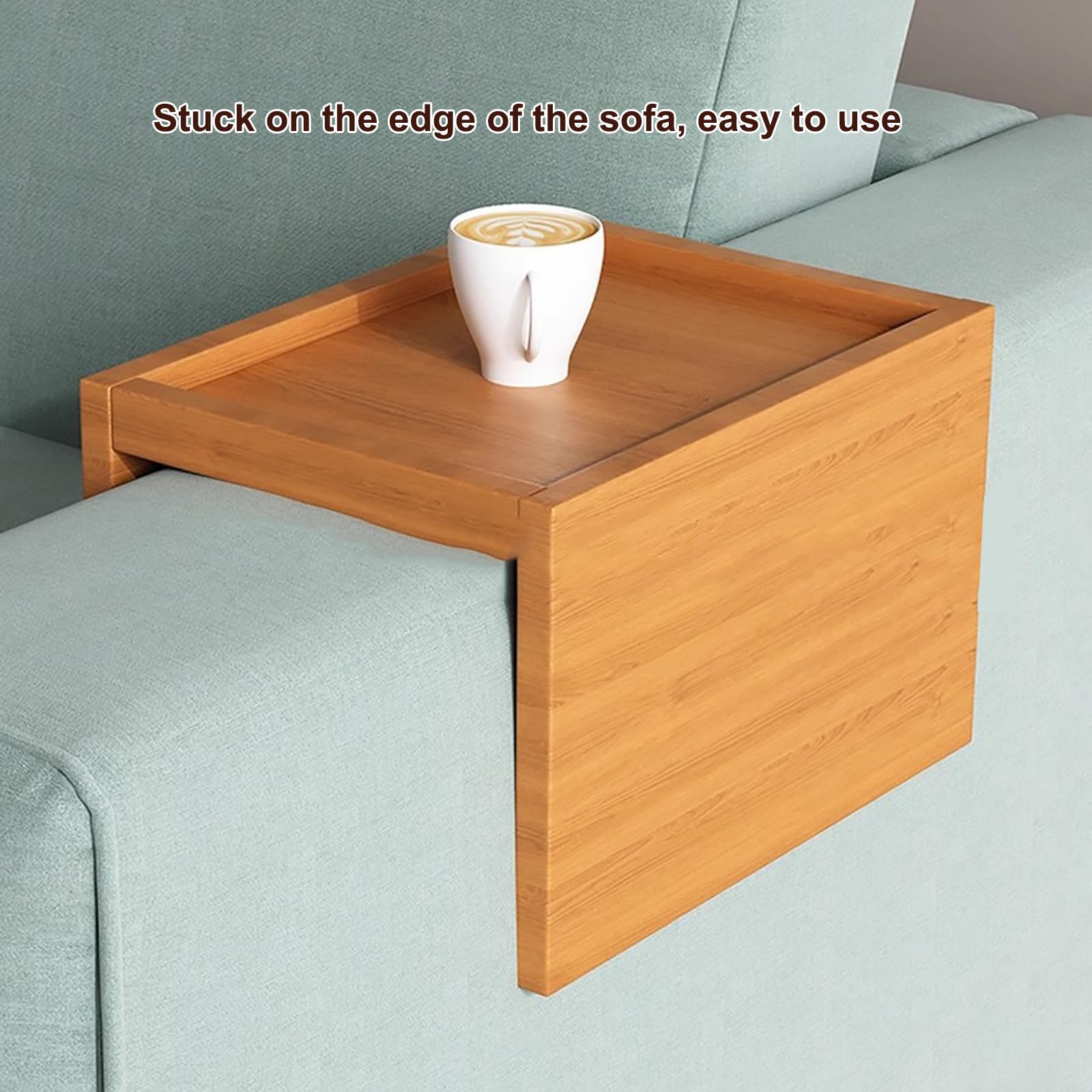 Bamboo Sofa Arm Tray Table - Couch Armrest Tray for Drinks & Snacks - Small Walnut Wood Side Table - Perfect for Living Room, Bedroom & Home Office Use