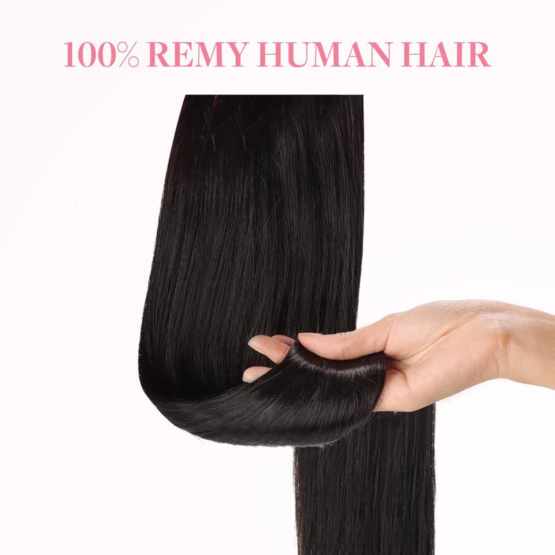 GOO GOO Clip-in Ponytail Extension – 20inch Long Straight Human Hair Wrap Around Ponytail for Women & Girls (Natural Black #1B, 90g) – Perfect for Parties, Weddings & Everyday Styling