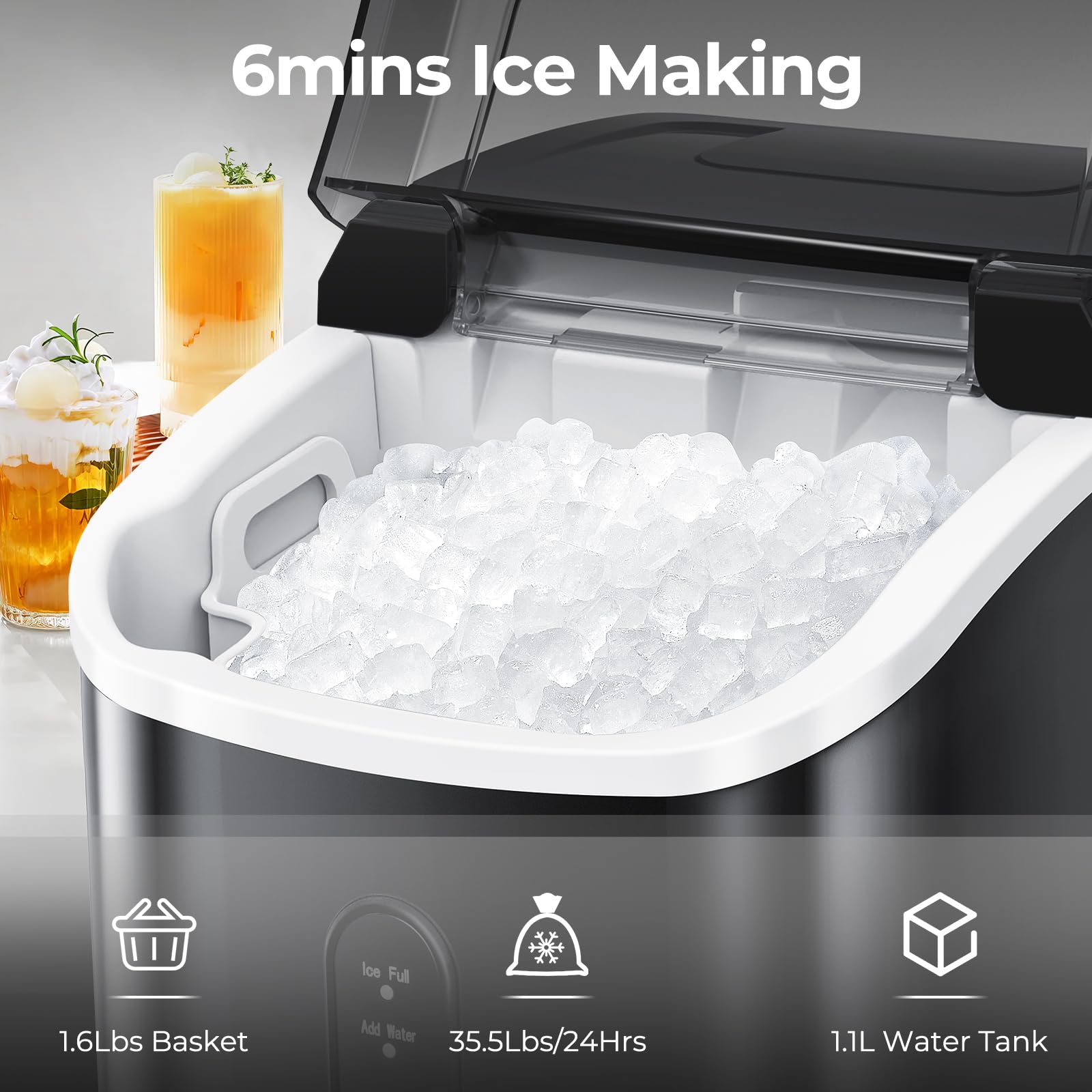 Kndko Countertop Nugget Ice Maker - Portable Crushed Pebble Ice Machine with Self-Cleaning & One-Click Operation, Produces 35Lbs/24H Soft Chewable Ice in 6 Mins - Includes Ice Scoop for Home, Bar, Camping, RV & Office Use