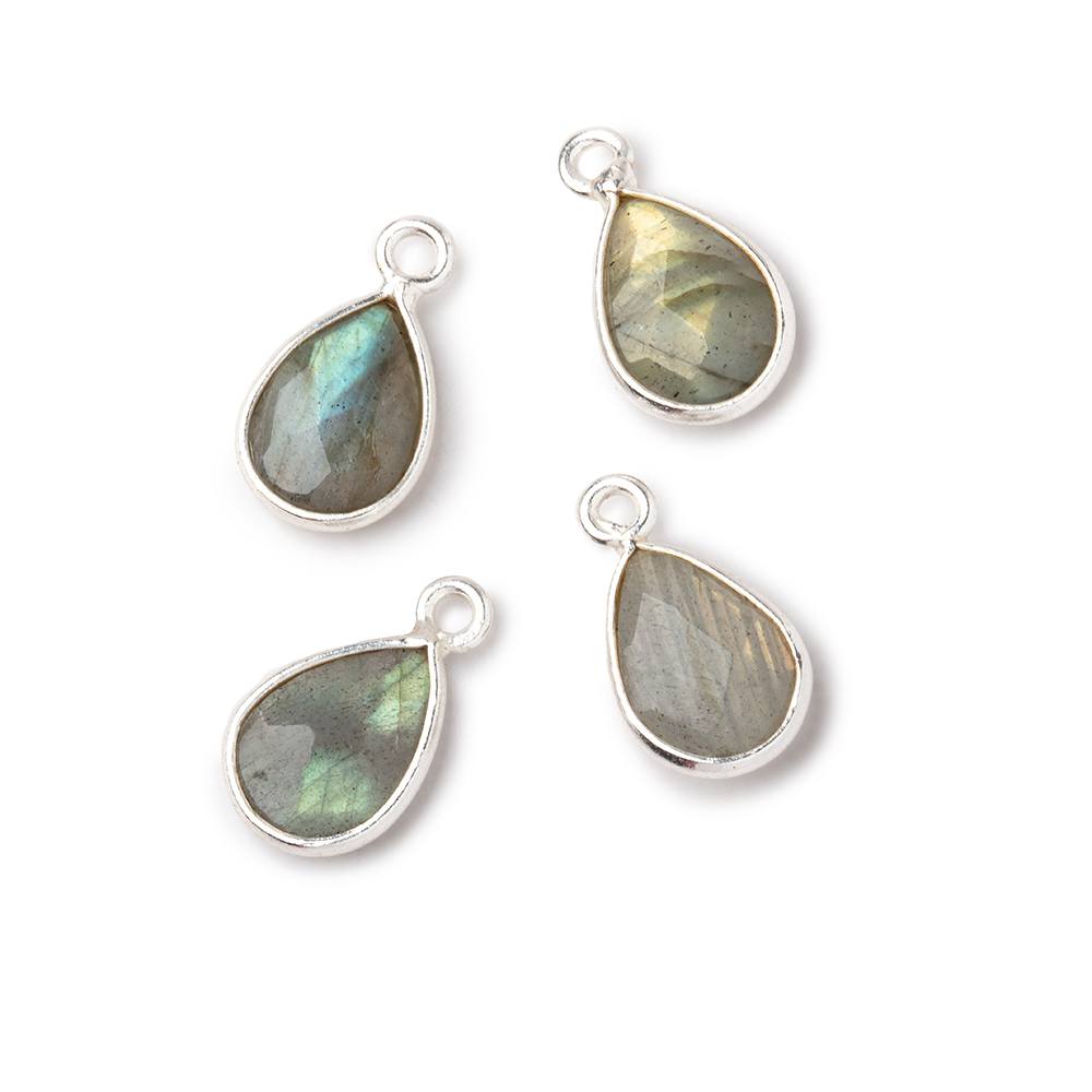 11x8mm .925 Sterling Silver Bezel Labradorite Faceted Pear Pendants Set of 4 - Handmade Jewelry for Necklace Making, Gift Giving & Boho Fashion Accessories