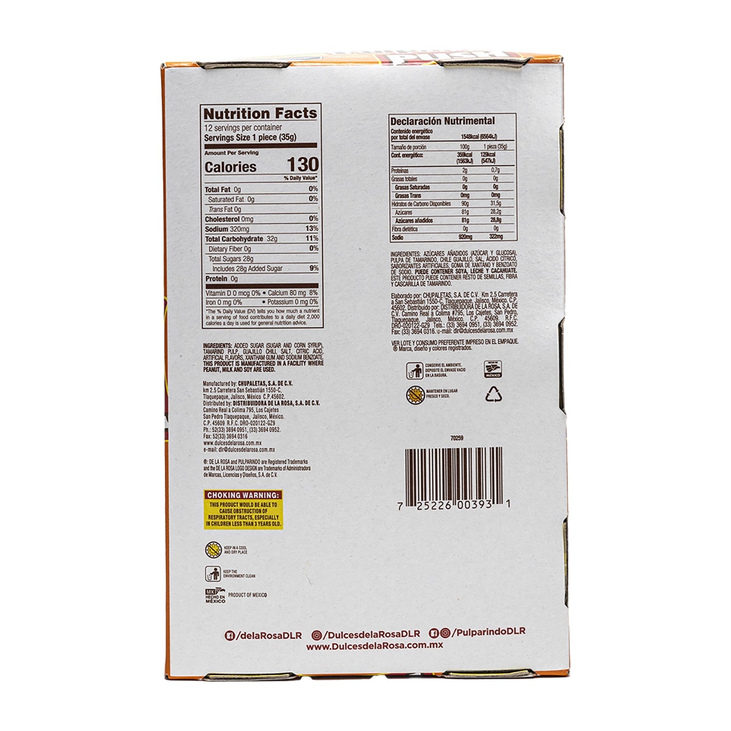De La Rosa Pulparindo Push Mango Candy - 12 Count Box | Authentic Mexican Tamarind Candy | Perfect for Parties, Snacking & Gifting