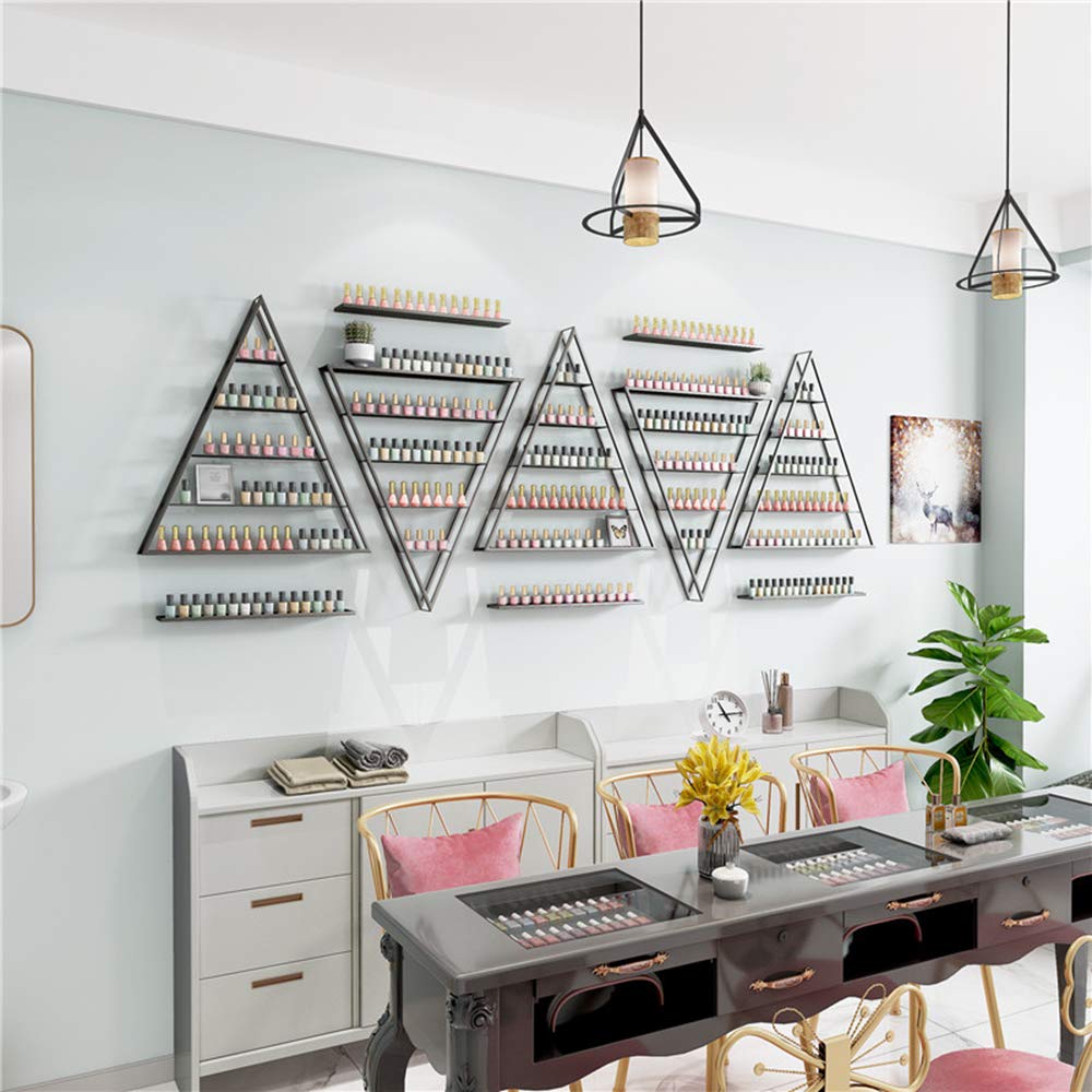 5-Tier Wall Mounted Nail Polish Organizer - Metal Triangle Display Shelf for Salon & Home Storage (Makeup, Cosmetics, Essential Oils)