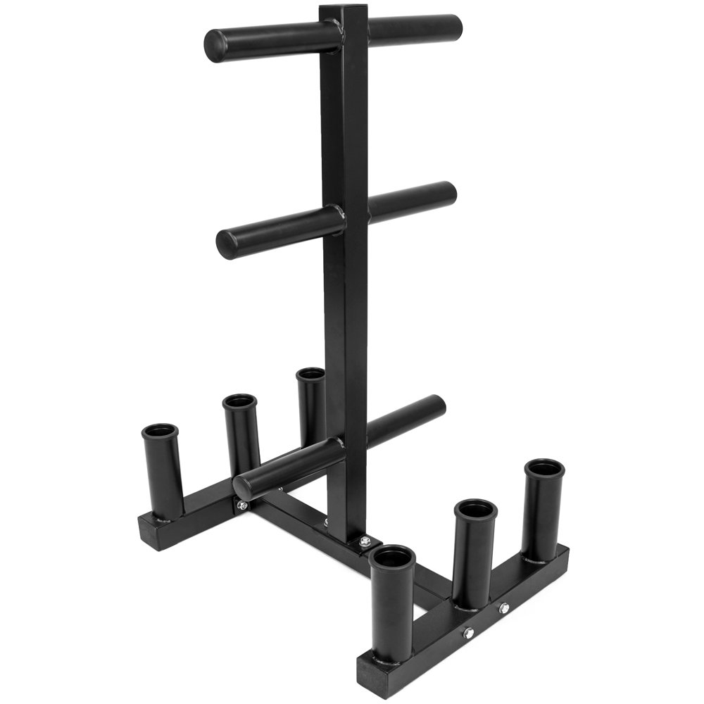 Olympic 2-Inch Weight Plate Tree Rack with 6 Barbell Holders - Heavy Duty 800 lbs Capacity for Olympic Weight Plates - Professional & Home Gym Storage Equipment - Perfect for Weightlifting, CrossFit & Strength Training - Assembly Required