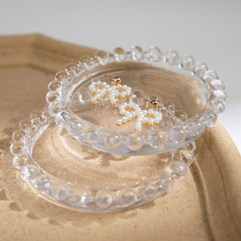 Elegant Coquette Aesthetic Glass Jewelry Tray - Perfect for Organizing Rings, Necklaces & Earrings on Dresser or Vanity | Stylish Home Decor Accessory
