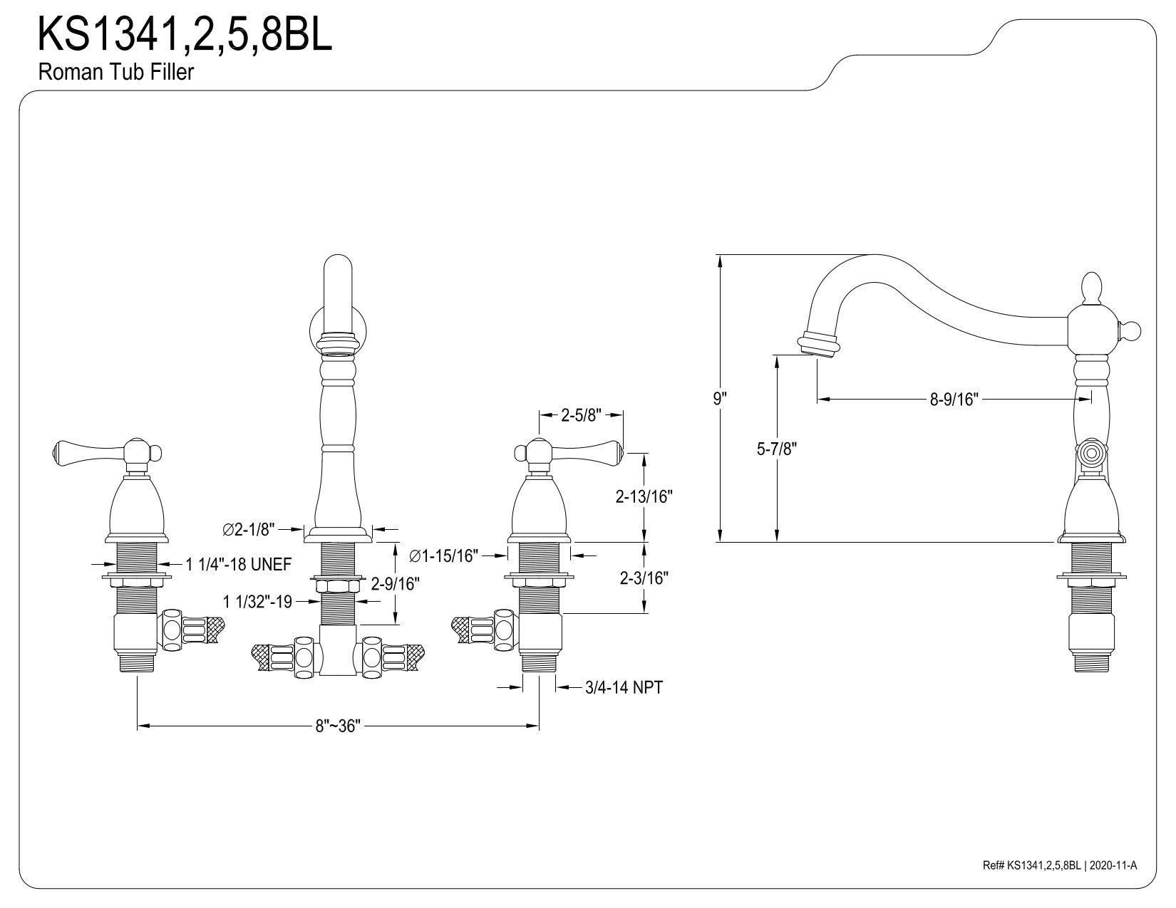 Kingston Brass KS1348BL Heritage Roman Tub Filler with Metal Lever Handle in Brushed Nickel - Perfect for Vintage Bathroom Renovations and Luxury Spa Retreats