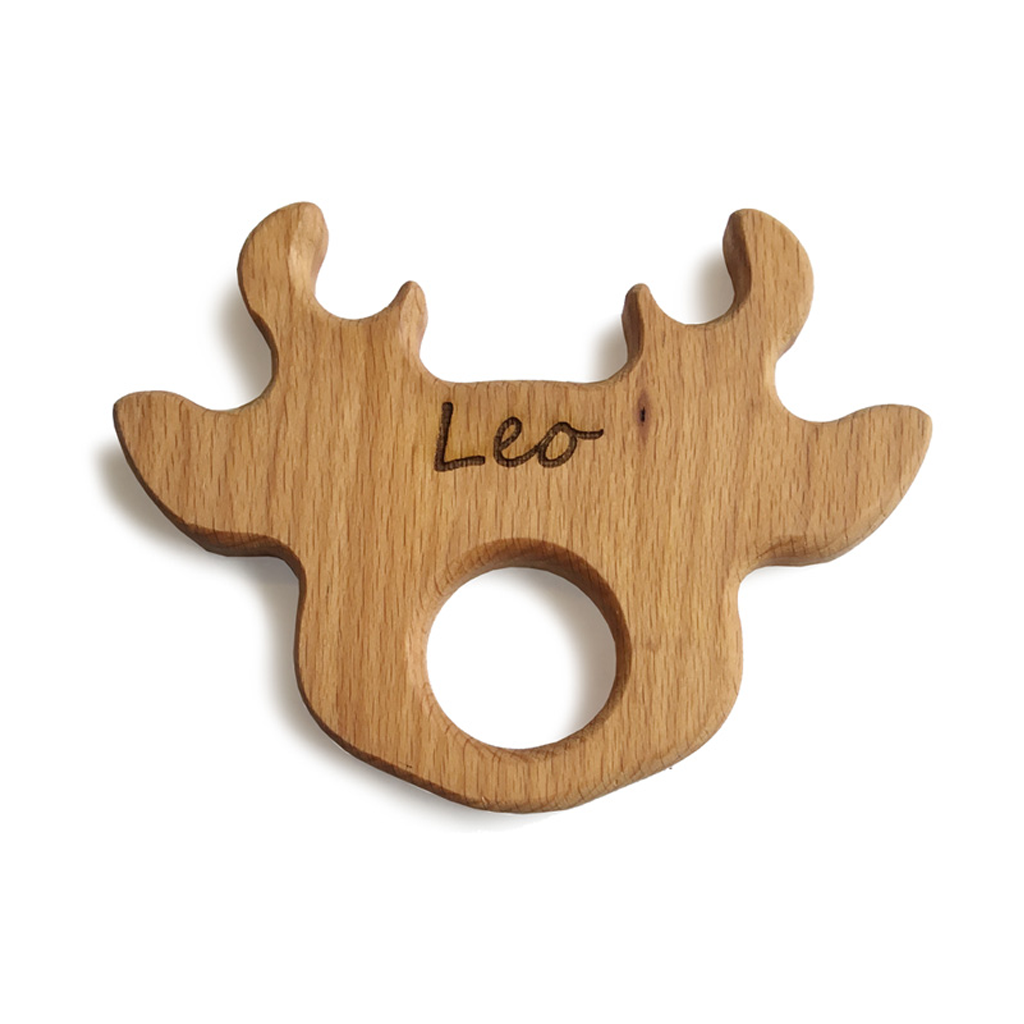 Organic Wooden Teether Toy for Babies - Safe & Natural Lil' Reindeer Chew Toy for Teething Relief - Perfect for Soothing Sore Gums at Home or On-the-Go