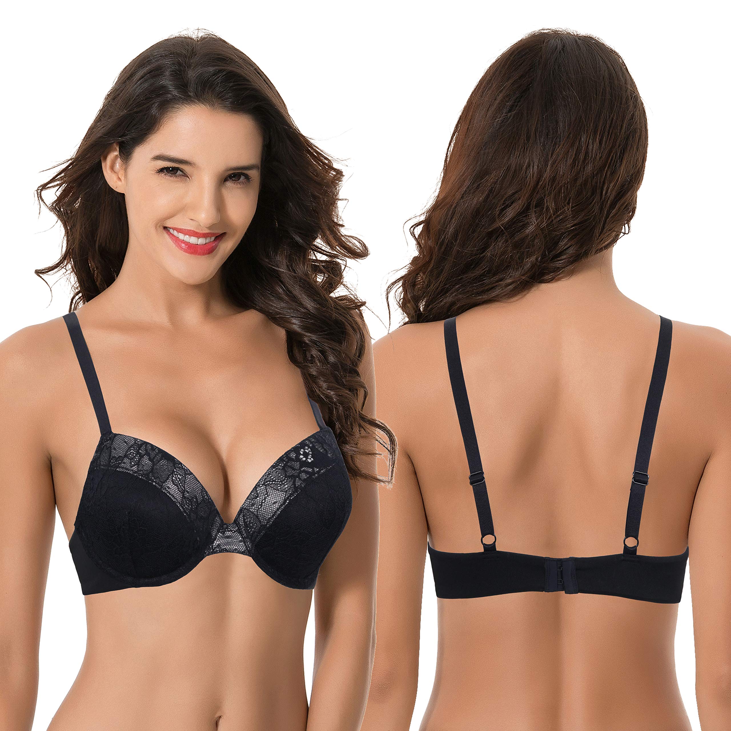 Curve Muse Women's Plus Size Push Up Bra - 1.5 Cup Enhancement Underwire Lace Bra for Full Coverage & Lift | Perfect for Everyday Wear, Date Nights & Special Occasions