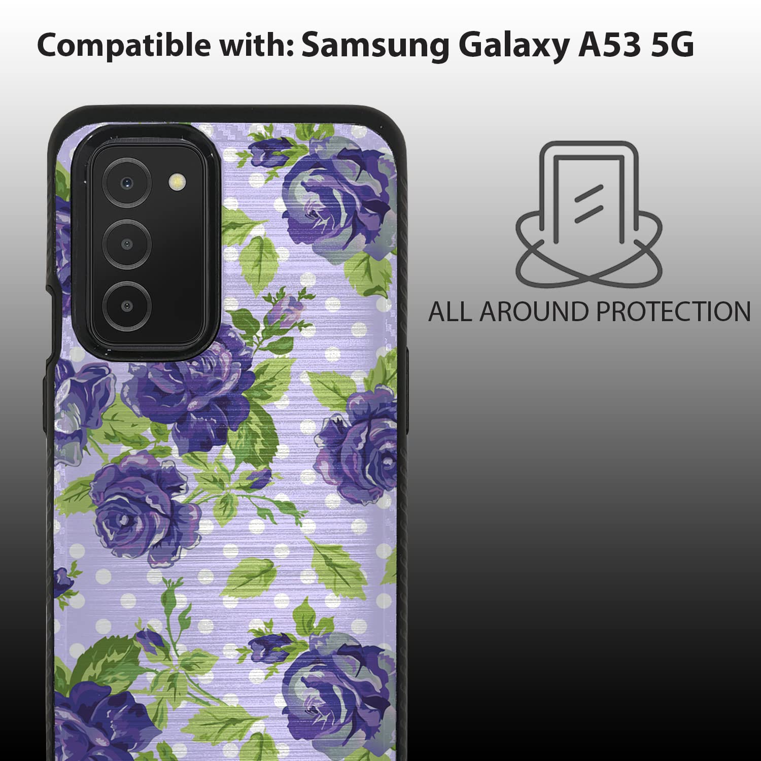 Samsung Galaxy A53 5G Case - Dual Layer Shockproof Protective Cover with Brushed Armor Design & Purple Floral Pattern | Slim Fit for Samsung A53 5G/A53 | Perfect for Everyday Use, Travel & Outdoor Activities