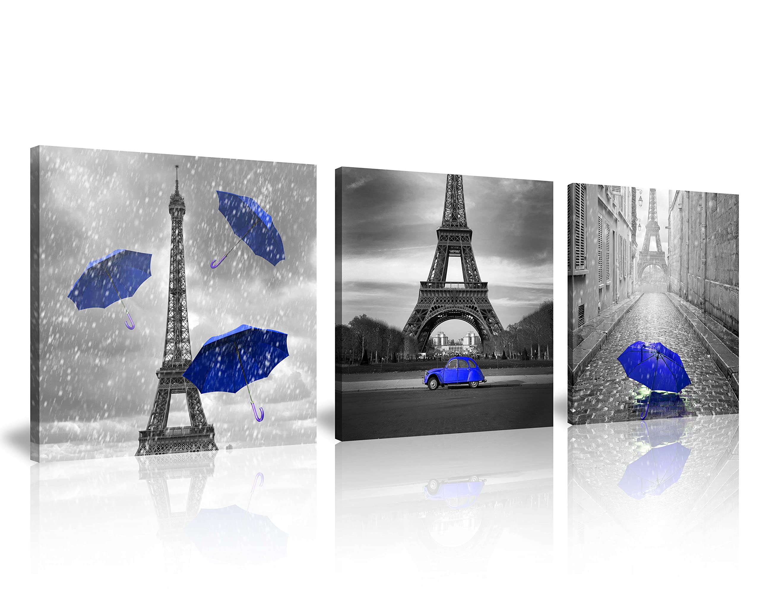3-Piece Black & White Canvas Wall Art Set - Paris Theme Eiffel Tower Oil Painting Print for Living Room, Bedroom, Bathroom Decor | Girls' Room Wall Art | Waterproof & Fade-Resistant | Perfect for Home, Office & Gift Giving