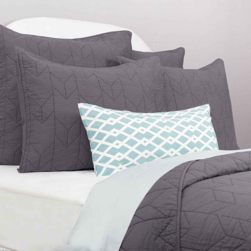 Premium Charcoal Grey Chevron Quilted Sham Set of 2 - Modern Bedding for Master Bedroom or Guest Room Decor
