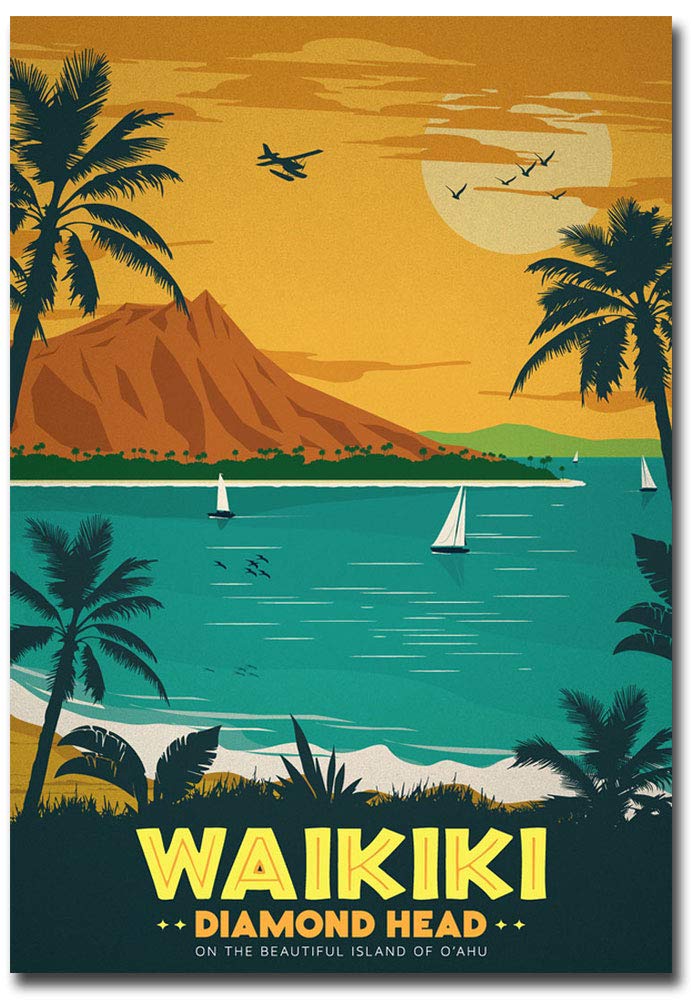 Waikiki Diamond Head Vintage Travel Art Refrigerator Magnet - 2.5