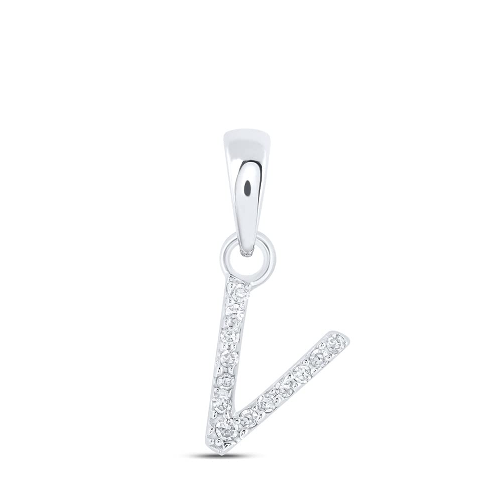 10K White Gold Women's Round Diamond V Initial Letter Pendant Necklace - 0.03 Cttw, Elegant Personalized Jewelry Gift for Her, Perfect for Birthdays, Anniversaries & Special Occasions