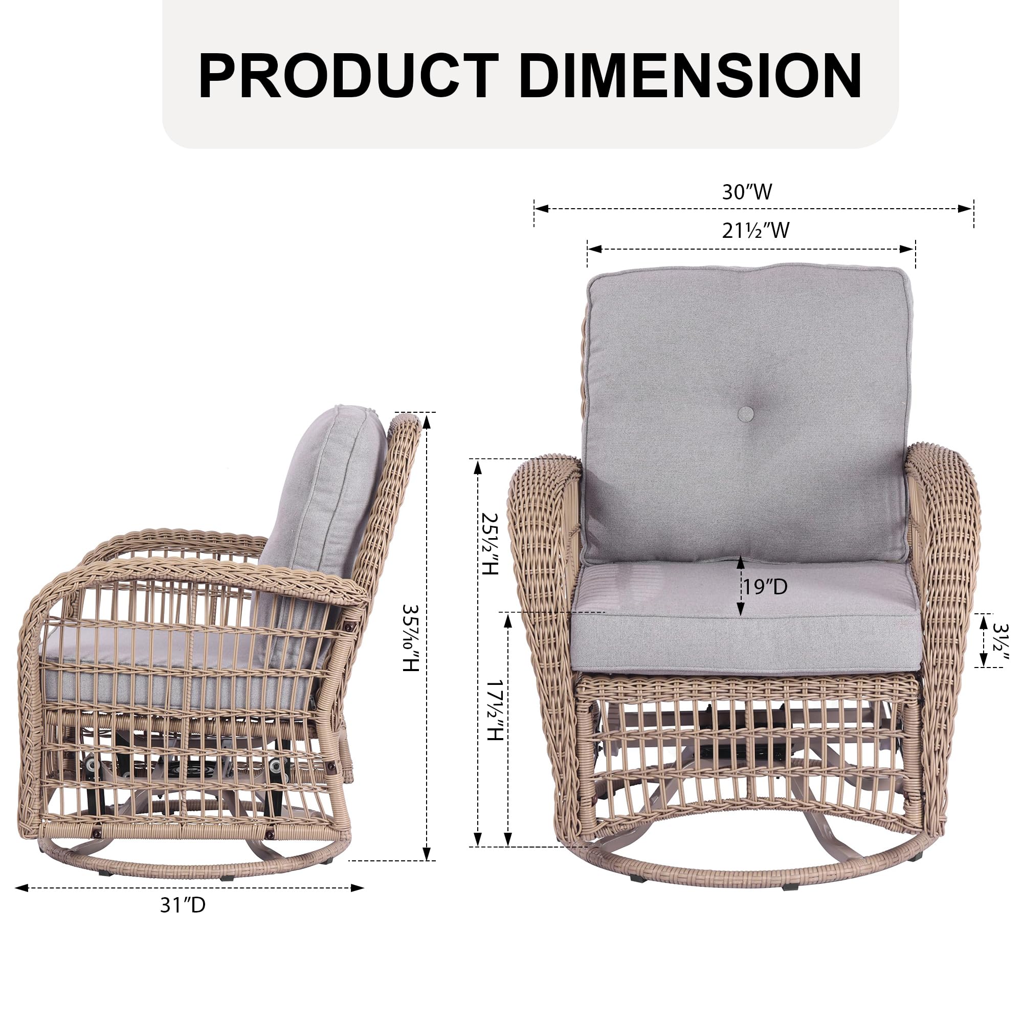 Swivel Wicker Outdoor Lounge Chair with Gray Cushion - Weather-Resistant PE Rattan Rocking Chair for Patio, Porch, Sunroom, Deck & Backyard - Perfect for Relaxing, Sunbathing and Outdoor Entertaining