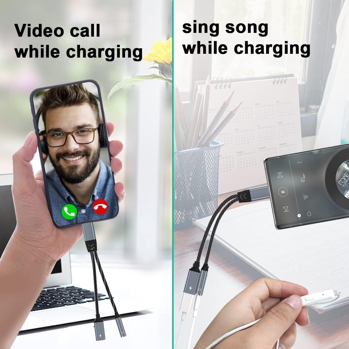 2-in-1 USB-C to 3.5mm Headphone Jack & PD 60W Fast Charging Adapter - Compatible with iPhone 15/14/13, iPad Pro, Samsung Galaxy - Listen & Charge Simultaneously for Gaming, Travel, Work & Study