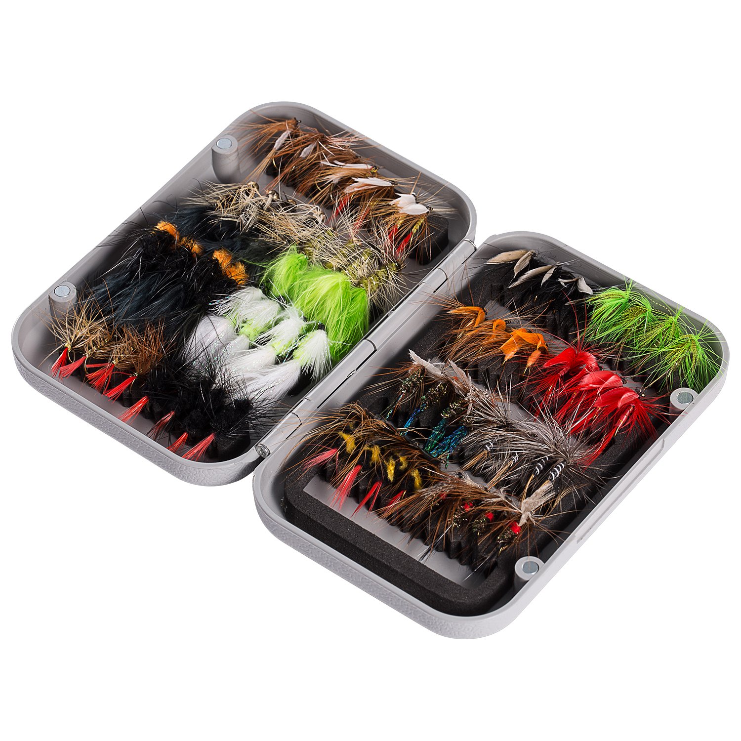 BassDash Premium Fly Fishing Flies Kit - 36/64/72/76/80/96pcs Assortment for Trout & Bass - Dry/Wet Flies, Nymphs, Streamers, Poppers - Includes Durable Fly Box - Perfect for Freshwater Fishing & Fly Fishing Beginners