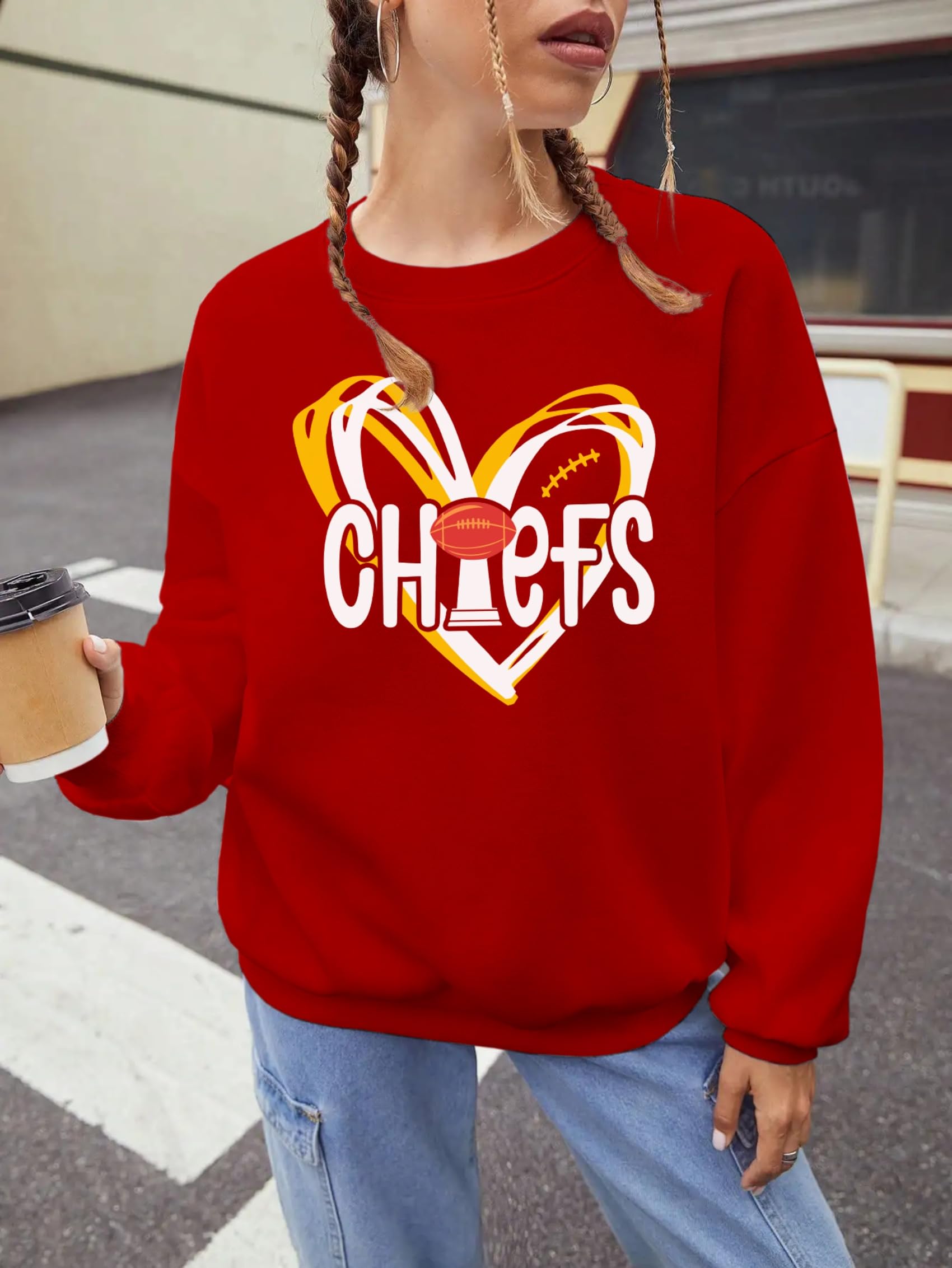 Women's Football Game Day Sweatshirt - Team Fan Pullover with Heart Graphic - Long Sleeve Comfort Top for Game Nights, Tailgating & Casual Wear