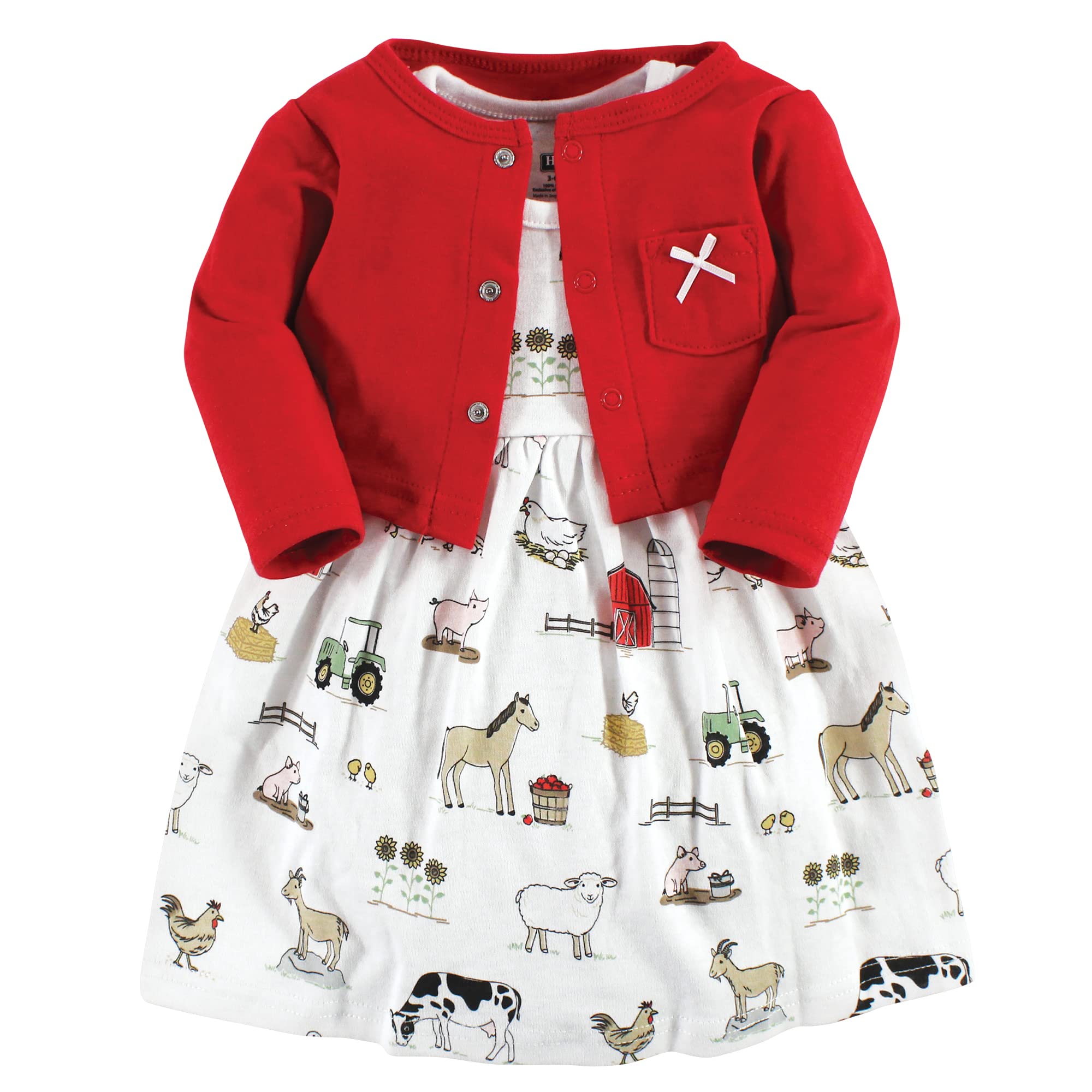 Hudson Baby Girls Cotton Dress and Cardigan Set - Soft & Comfortable 2-Piece Outfit for Newborns & Toddlers - Perfect for Family Photos, Birthday Parties & Special Occasions