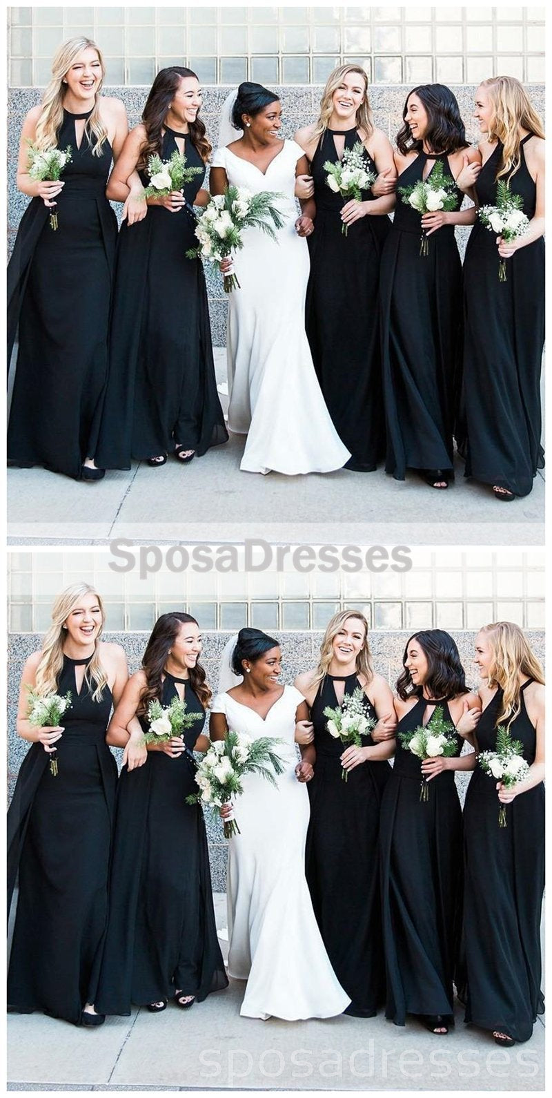 Elegant Halter Custom Chiffon Long Black Bridesmaid Dresses - WG225 | Perfect for Weddings, Formal Events & Evening Parties