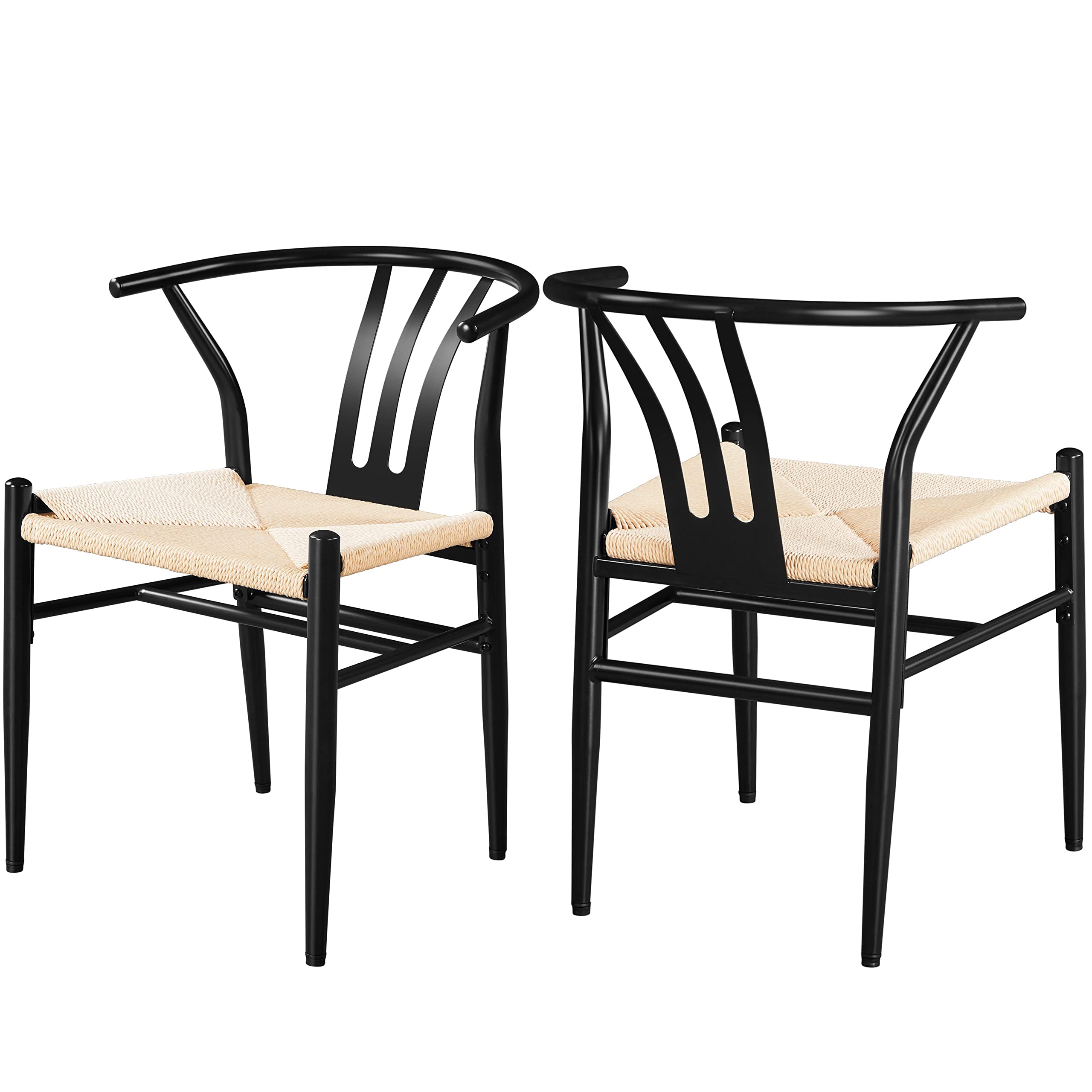 Topeakmart Set of 2 Black Metal Dining Chairs - High Back Industrial Weave Arm Chairs, Mid-Century Modern Style for Kitchen, Dining Room, Restaurant & Cafe