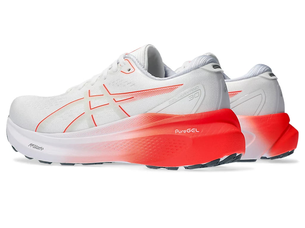 ASICS Women's GEL-KAYANO 30 Running Shoes - White/Sunrise Red - Premium Cushioned Stability Sneakers for Long-Distance Running, Jogging & Gym Workouts
