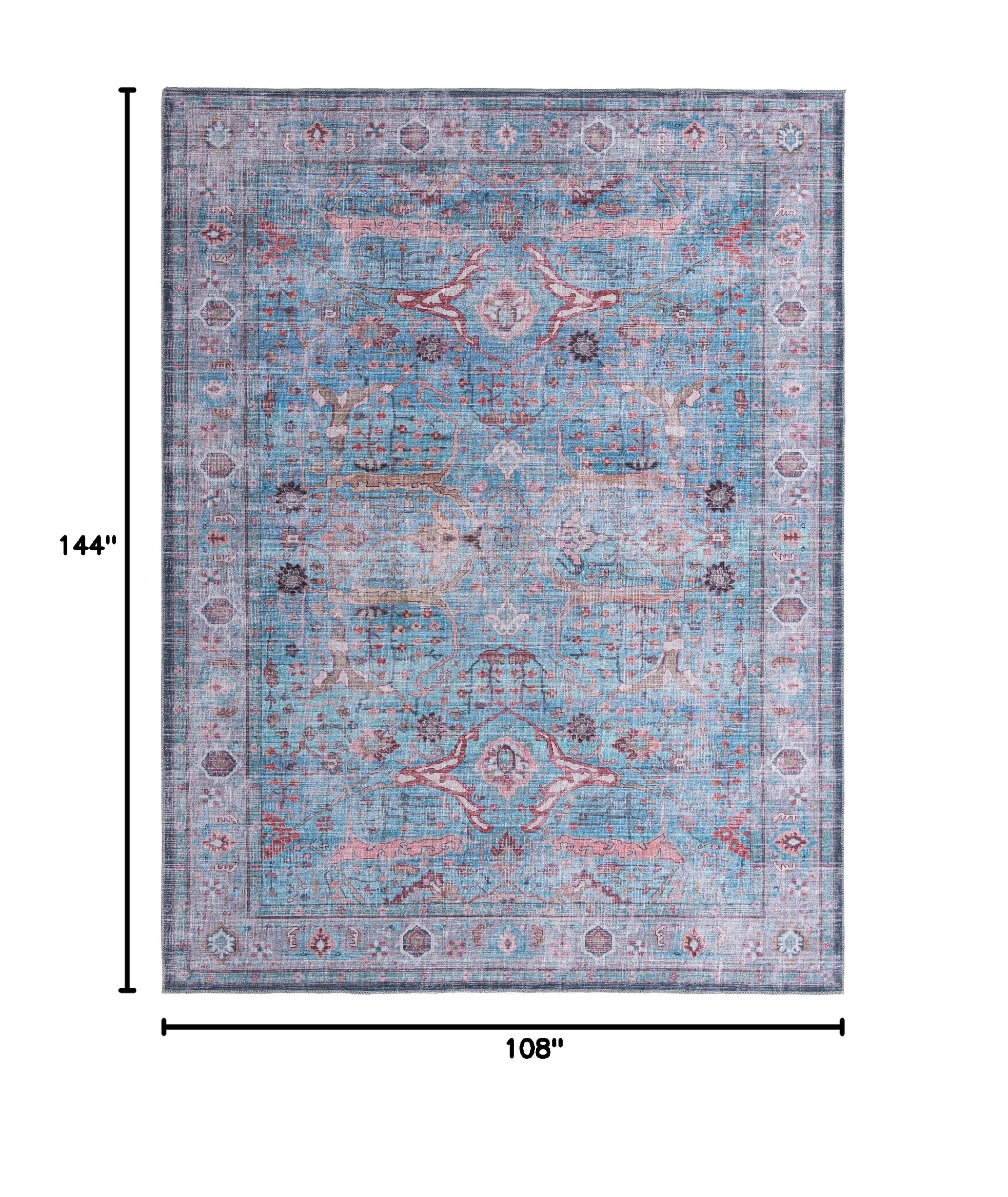 Washable Blue Low-Pile Rug 9' x 12' - Maahru Collection by Rugs.com | Soft & Durable for Living Rooms, Dining Rooms & Open Floor Plans | Perfect for High-Traffic Areas & Pet-Friendly Homes