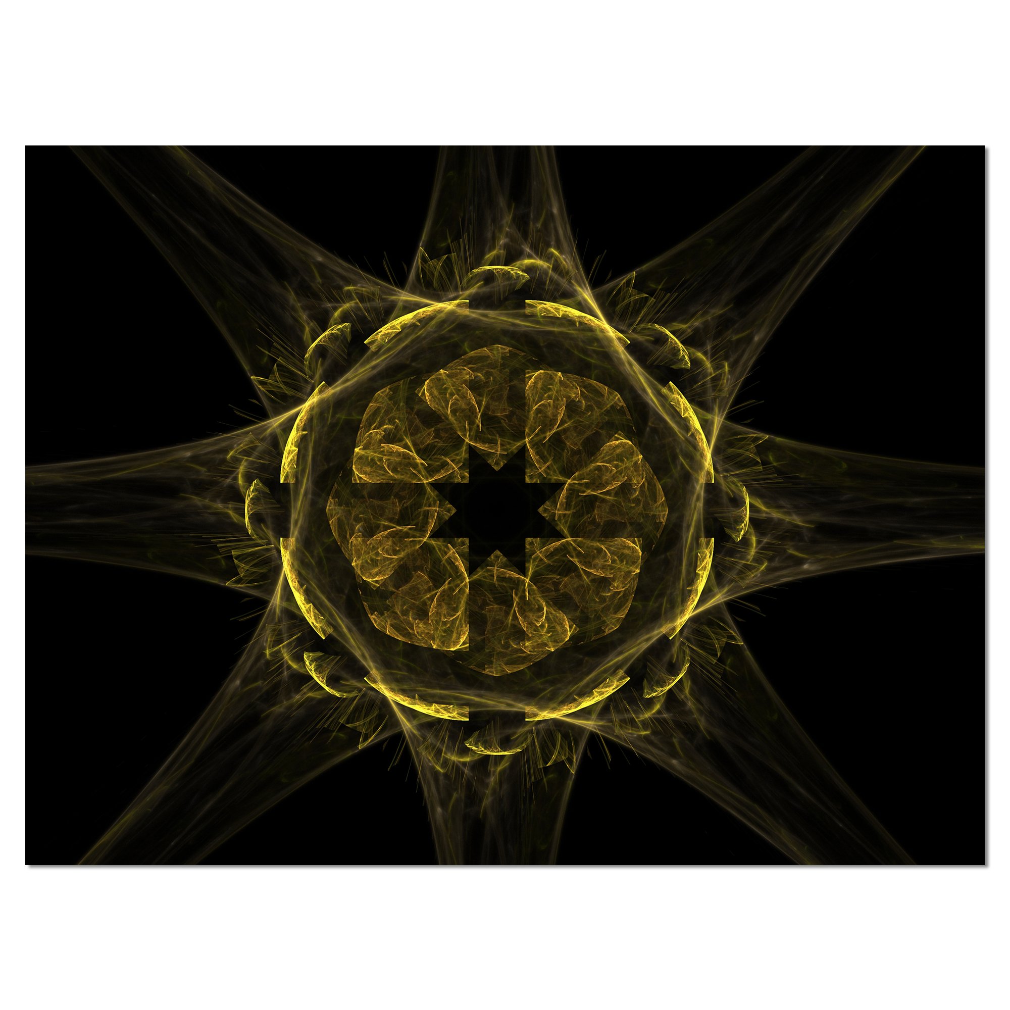 Glowing Golden Radial Fractal Flower Art Print - Modern Floral Canvas Wall Decor for Living Room, Bedroom & Office