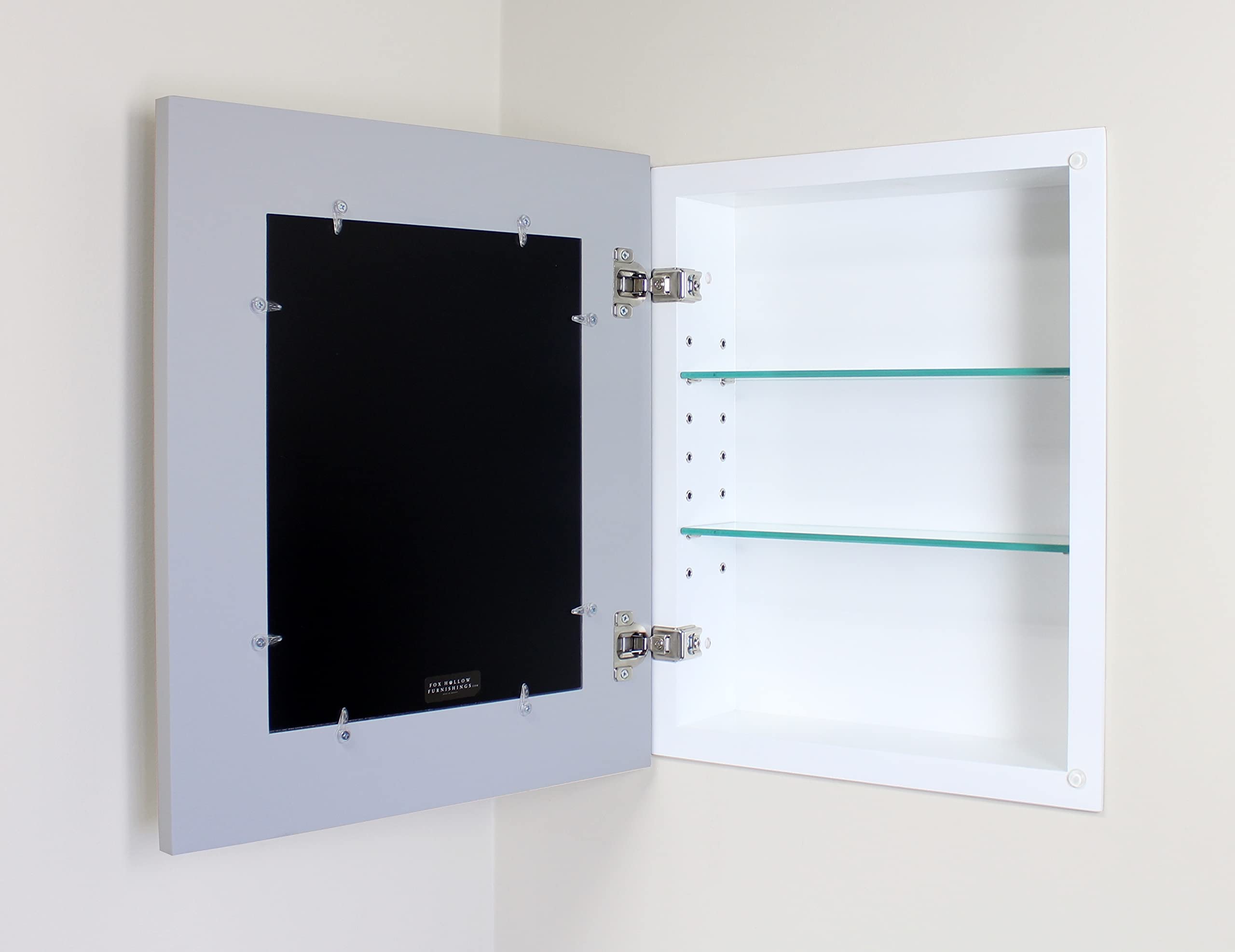 Fox Hollow Furnishings 14x18 Inch Recessed Medicine Cabinet - Solid Wood Concealed Picture Frame Bathroom Storage with Adjustable Shelves (Light Gray) | Wall-Mounted, No MDF, Made in USA | Perfect for Small Bathrooms, Powder Rooms & Vanity Areas