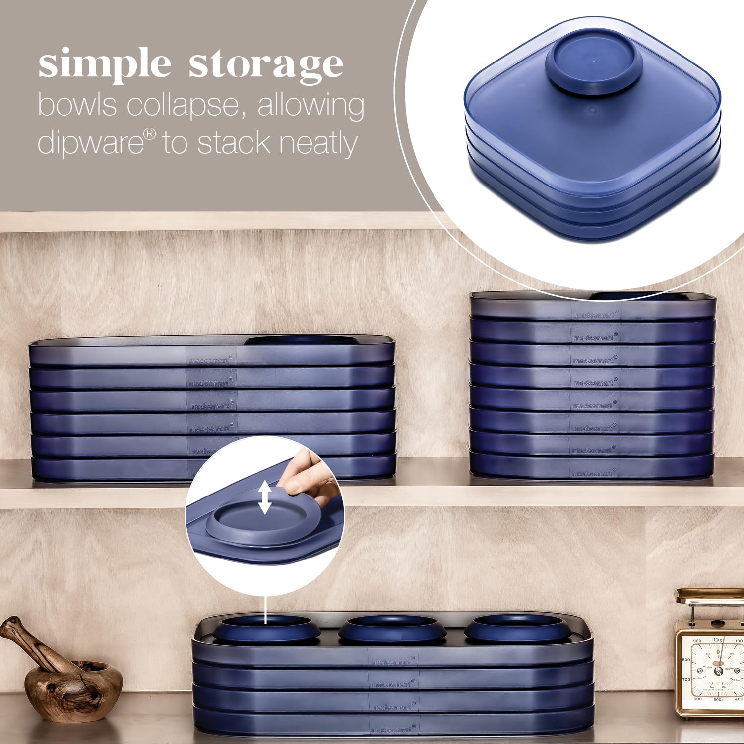 MadeSmart Dipware Small Serving Tray with Collapsible & Removable Dip Bowl - Perfect for Appetizers, Snacks, Chips & Dips - Reusable Multipurpose Serving Tray with Translucent Blue Bowl - Ideal for Parties, Picnics & Entertaining