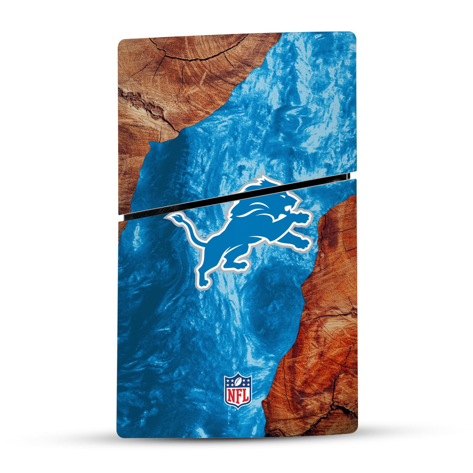 Official NFL Licensed Detroit Lions Wood & Resin Vinyl Gaming Skin Sticker for Sony PlayStation 5 PS5 Slim Digital Edition Console & DualSense Controller - Perfect for Game Room Decor and Team Spirit Display