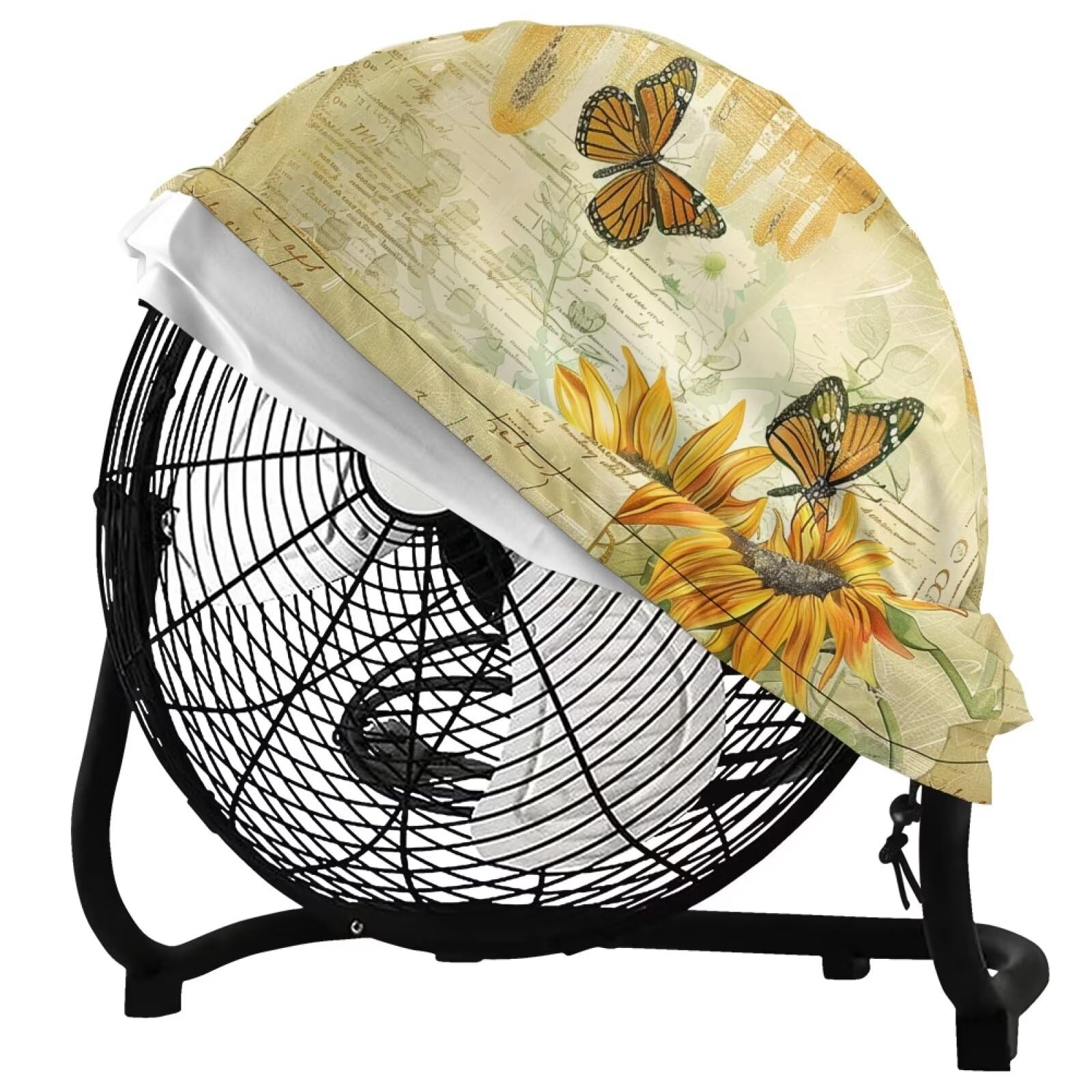 24 Inch Vintage Sunflower Butterfly Industrial Fan Cover - Waterproof Outdoor Protective Cover for Floor & Pedestal Fans - Perfect for Patio, Garden, and Indoor Use