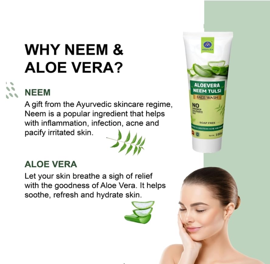 VEDALEX Neem & Tulsi Herbal Face Wash for Acne & Glowing Skin - Natural Cleanser for Daily Skincare Routine