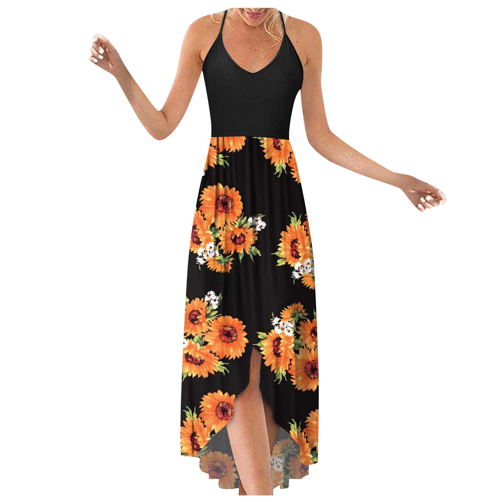 ONHUON Women's Casual Summer Dresses - Solid Color V-Neck Sleeveless Loose Maxi Dress for Beach, Party & Vacation | Flowy Long Dress for Outdoor Events & Date Nights