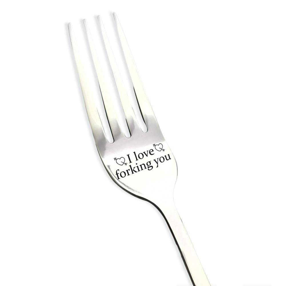 Lbaby Funny 'I Love Forking You' Engraved Stainless Steel Dinner Forks - Perfect for Couples, Weddings, Anniversaries & Valentine's Day Gifts - Great for Romantic Dinners, Date Nights & Special Occasions