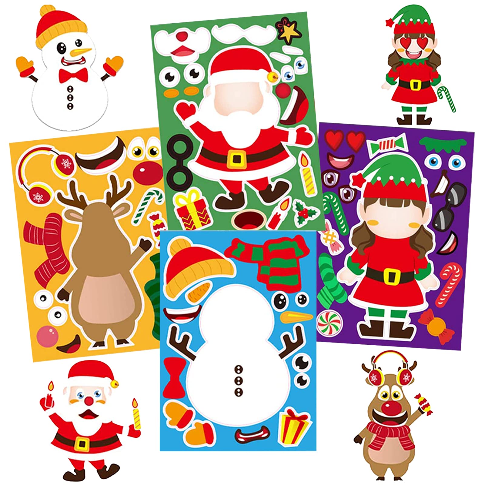32pcs DIY Christmas Stickers for Kids - Holiday Party Favors, Craft Kits & Decorations - Perfect for Christmas Games, Gift Wrapping & Classroom Activities