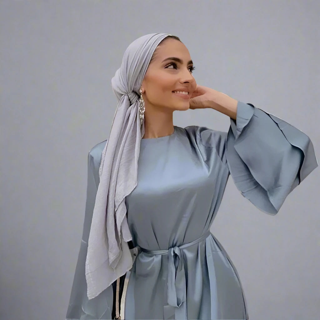 Elegant Muslim Solid Color Flare Sleeve Abaya Dress - Modest Islamic Prayer Dress for Women, Perfect for Mosque, Eid & Special Occasions