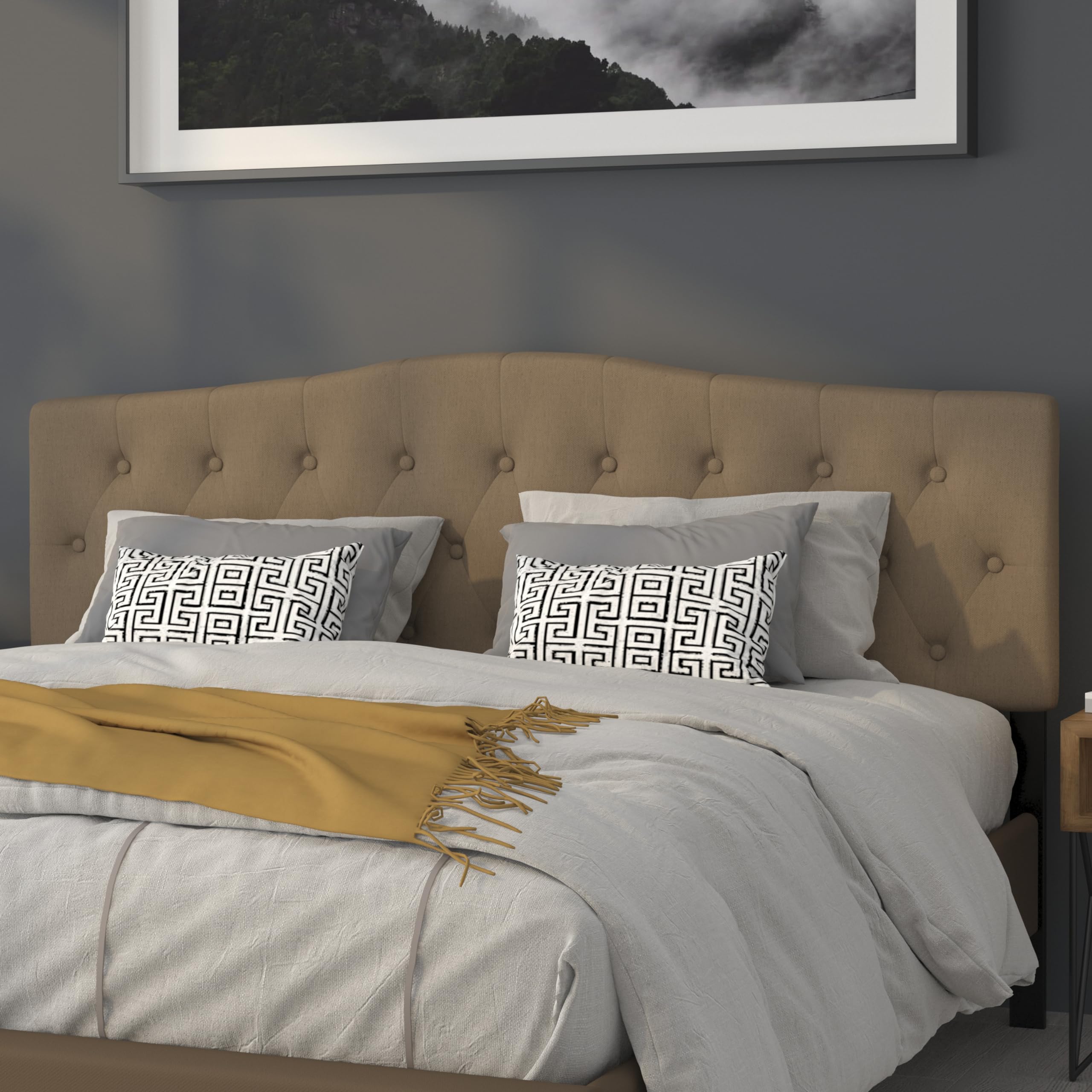 Flash Furniture Cambridge Tufted Upholstered King Size Headboard - Dark Brown Fabric Upholstery - Perfect for Master Bedroom, Guest Room & Luxury Hotel Decor