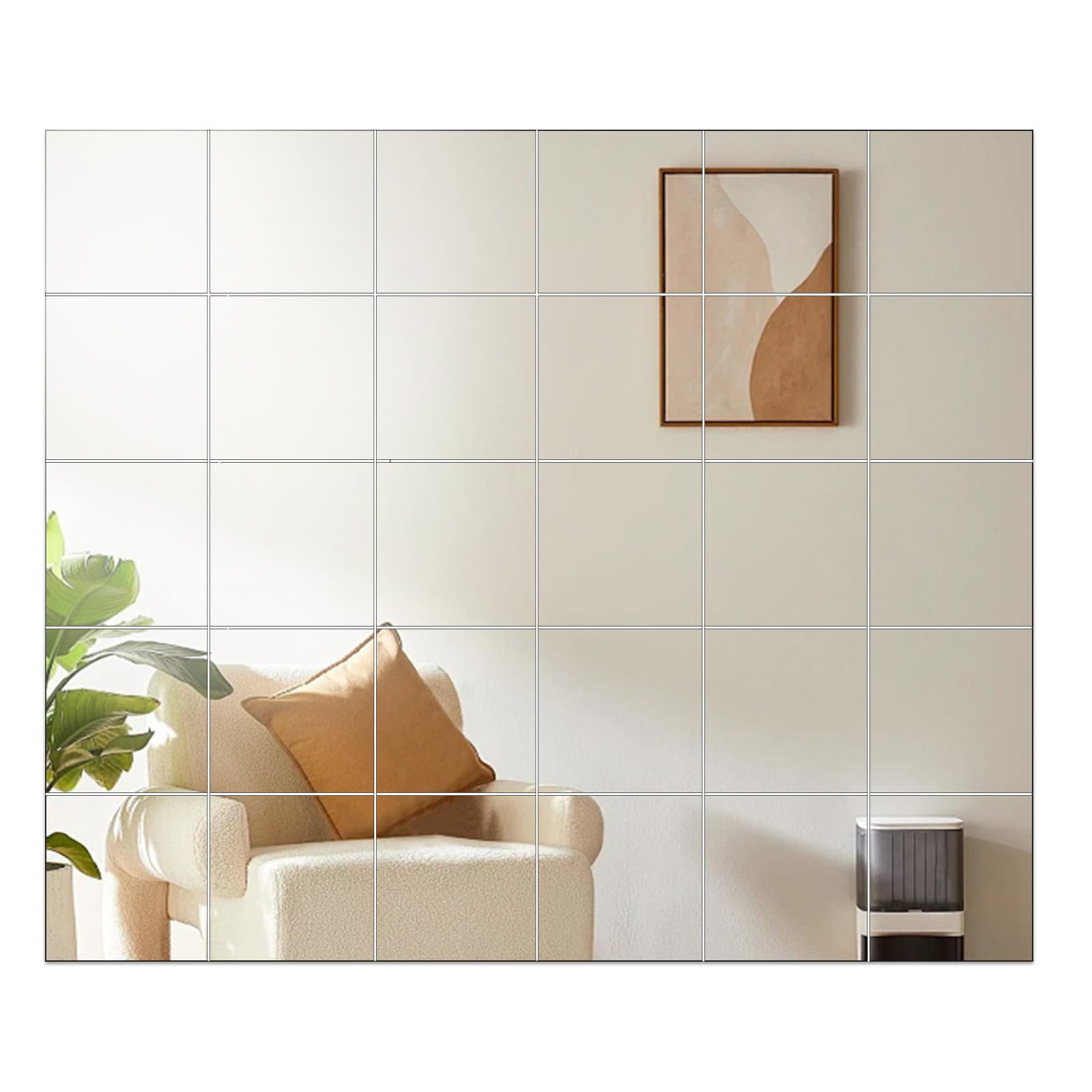 30 Pack 6x6 Inch Self-Adhesive Acrylic Mirror Tiles - Flexible Square Plastic Wall Mirrors, Non-Glass Removable Mirror Stickers for Home Decor (Silver) | Perfect for DIY Projects, Bathroom Decor, Closet Doors & Wall Art
