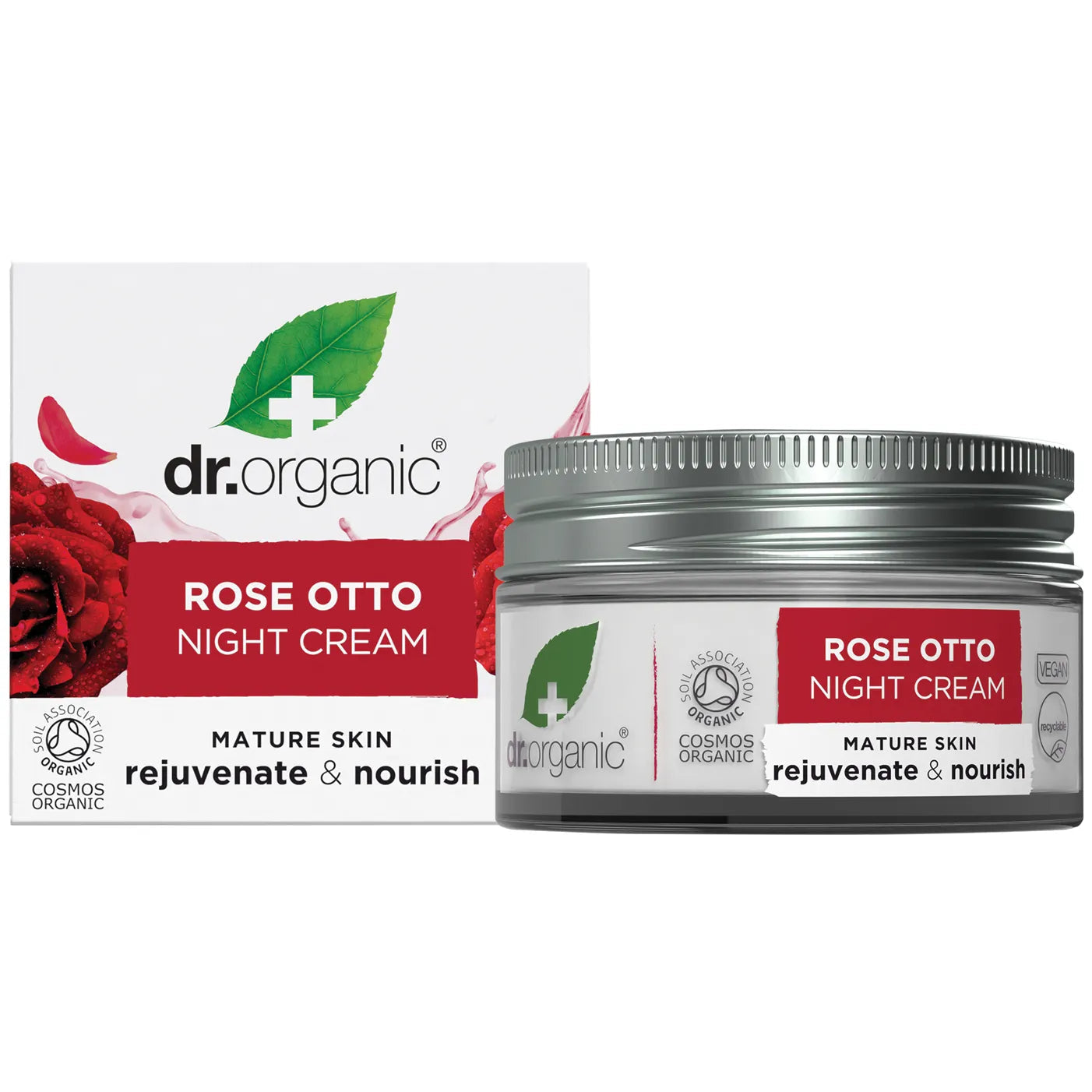 Dr Organic Night Cream with Organic Rose Otto - Hydrating & Anti-Aging Face Moisturizer for Dry Skin | Perfect for Nighttime Skincare Routine & Sensitive Skin Care